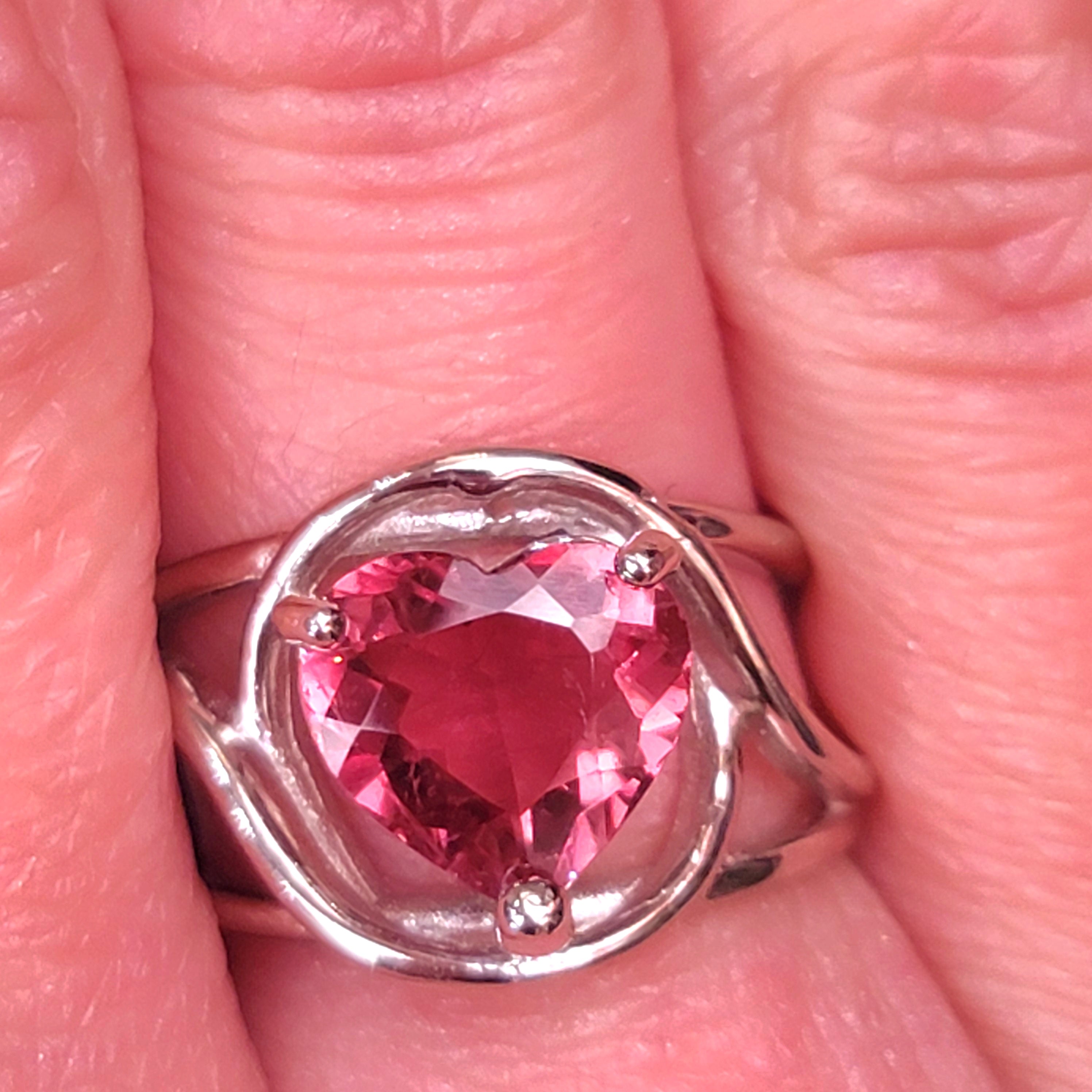 Pink Tourmaline Heart Adjustable Finger Ring for Healing, Joy and Love