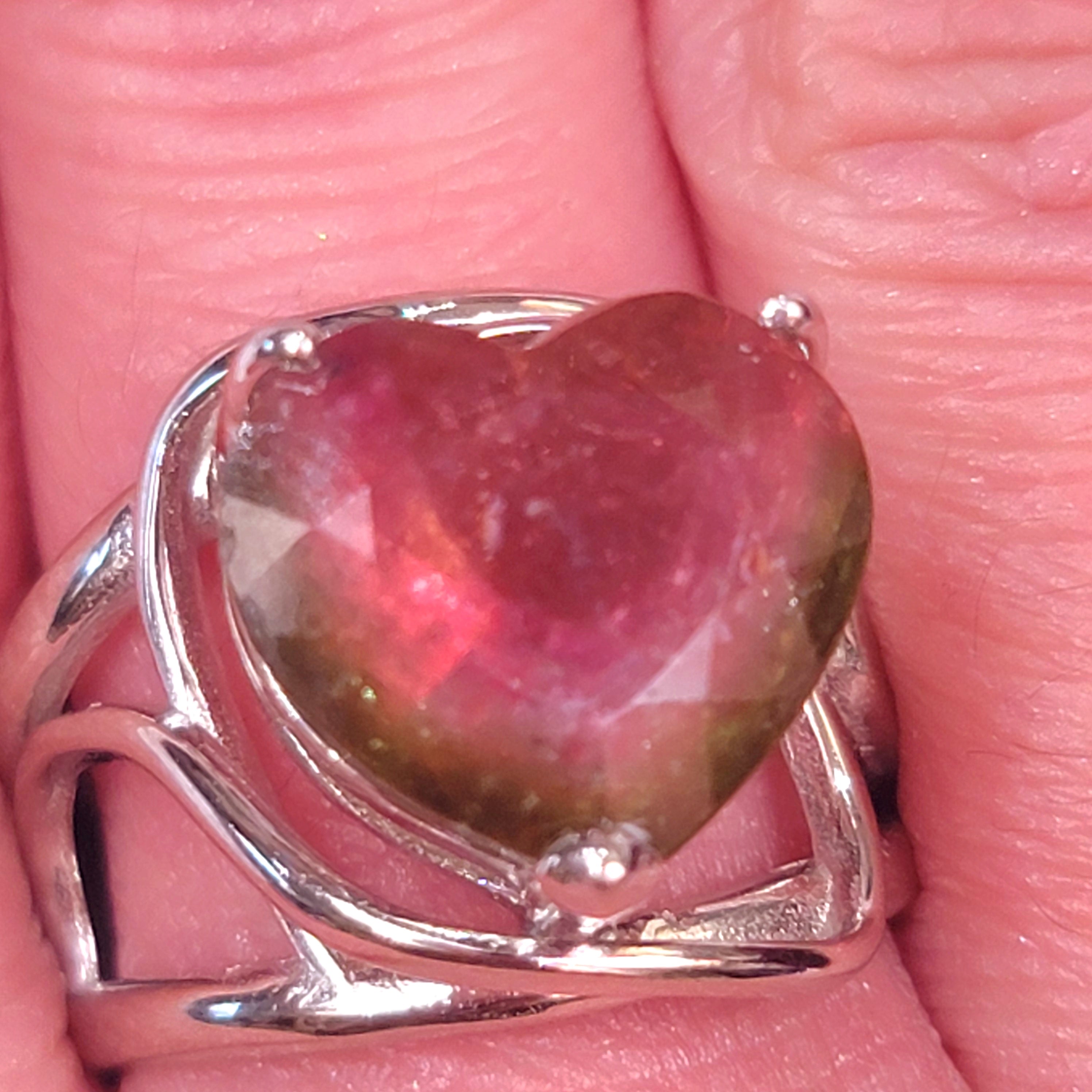 Watermelon Tourmaline Adjustable Finger Ring for Healing, Joy and Love