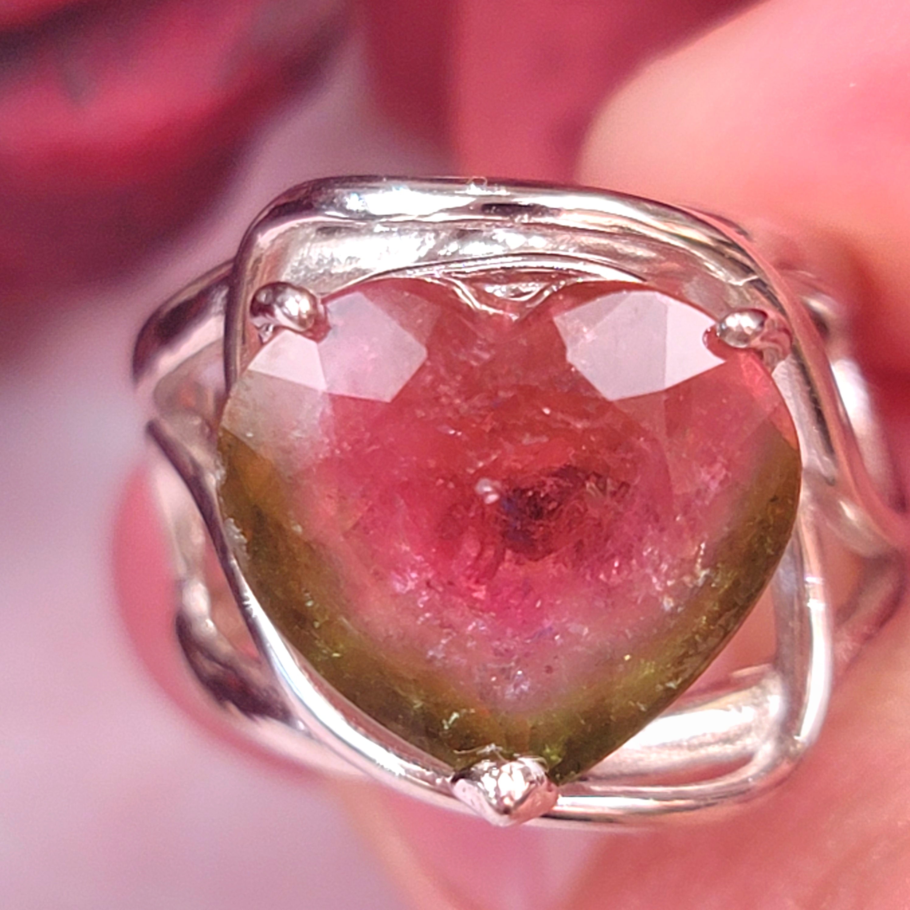 Watermelon Tourmaline Adjustable Finger Ring for Healing, Joy and Love