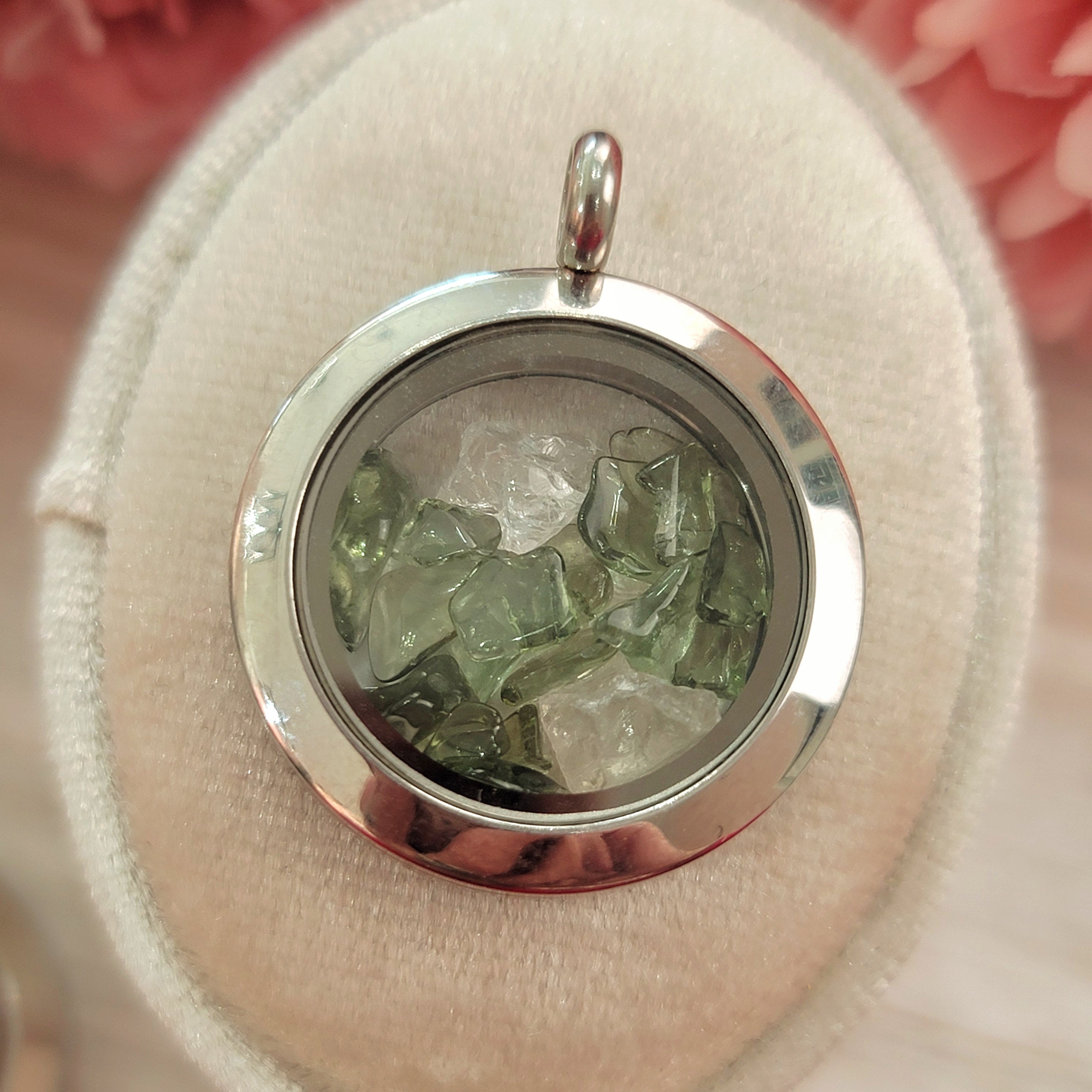 Moldavite & Herkimer Diamond Locket Pendant for Accelerating Transformation of your Life