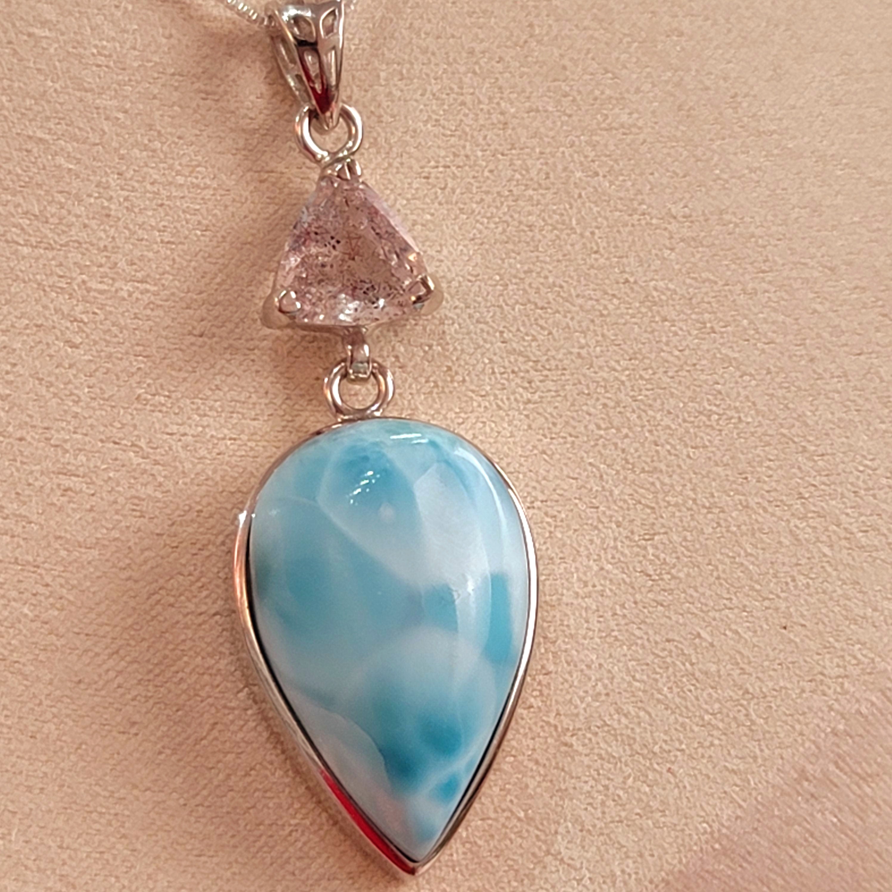 Larimar and Pink Fire Quartz Necklace for Peace and Activation of your Psychic Abilities