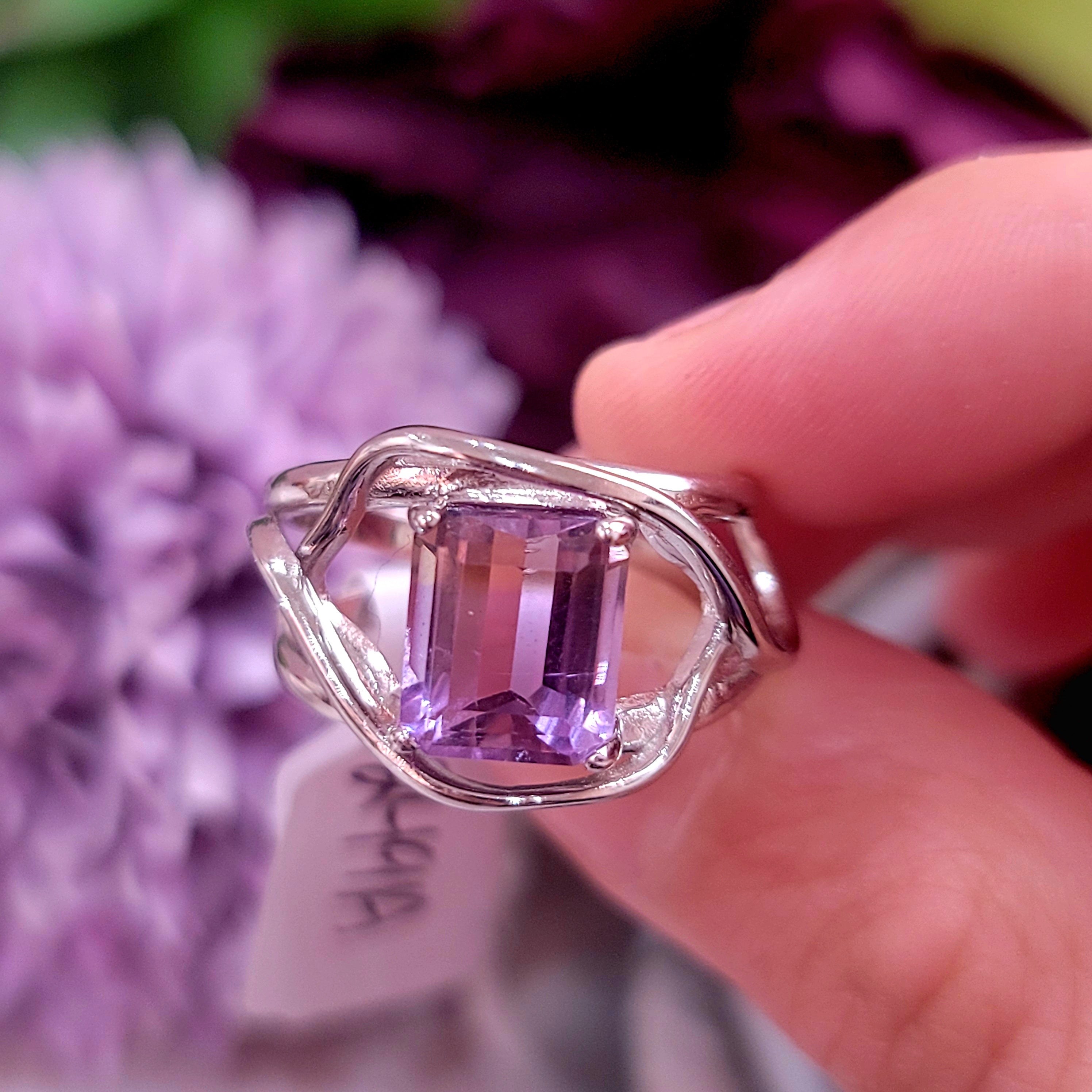 Ametrine Finger Cuff Adjustable Ring .925 Silver for Empowerment and Harmony
