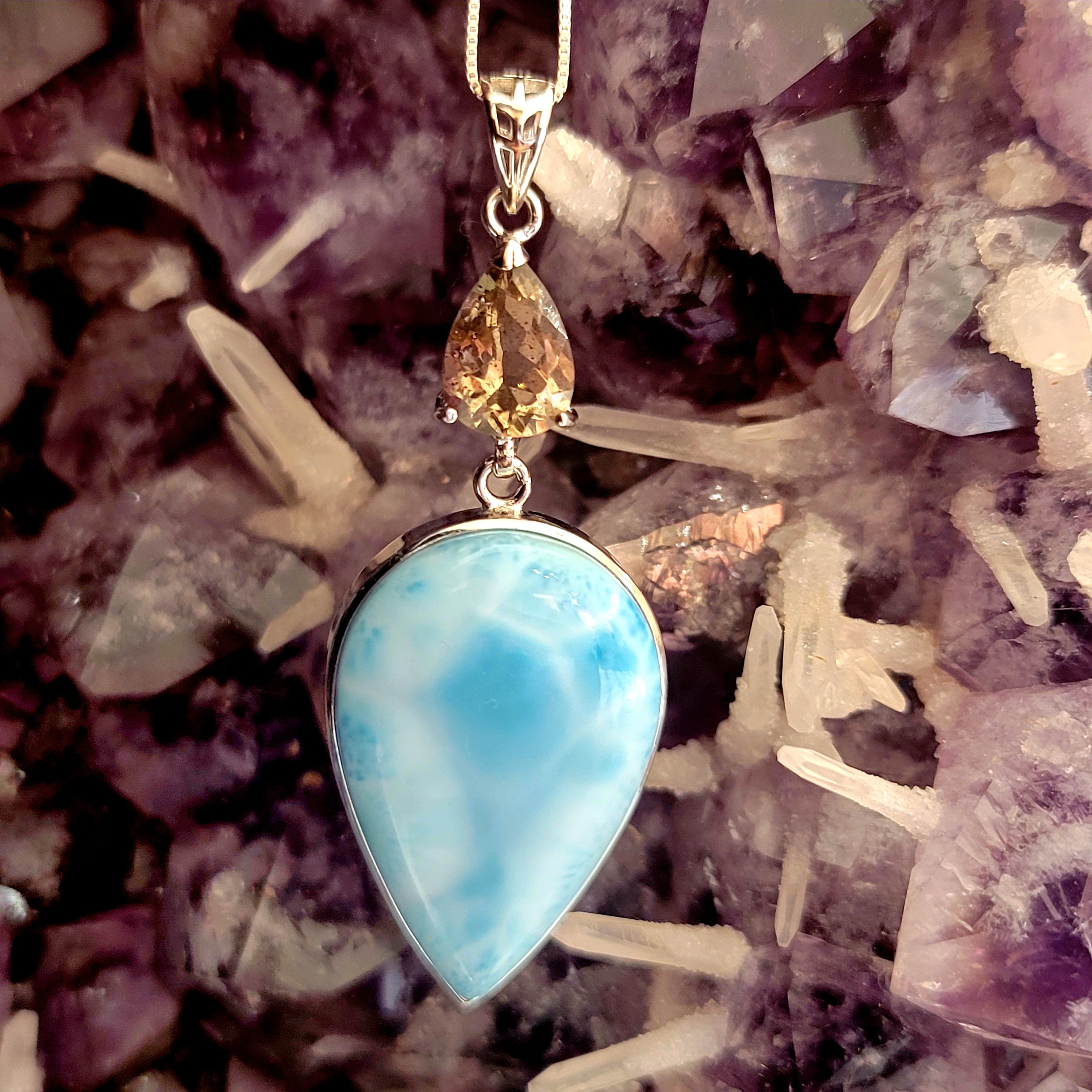 Larimar and Pink Fire Quartz Necklace for Peace and Activation of your Psychic Abilities