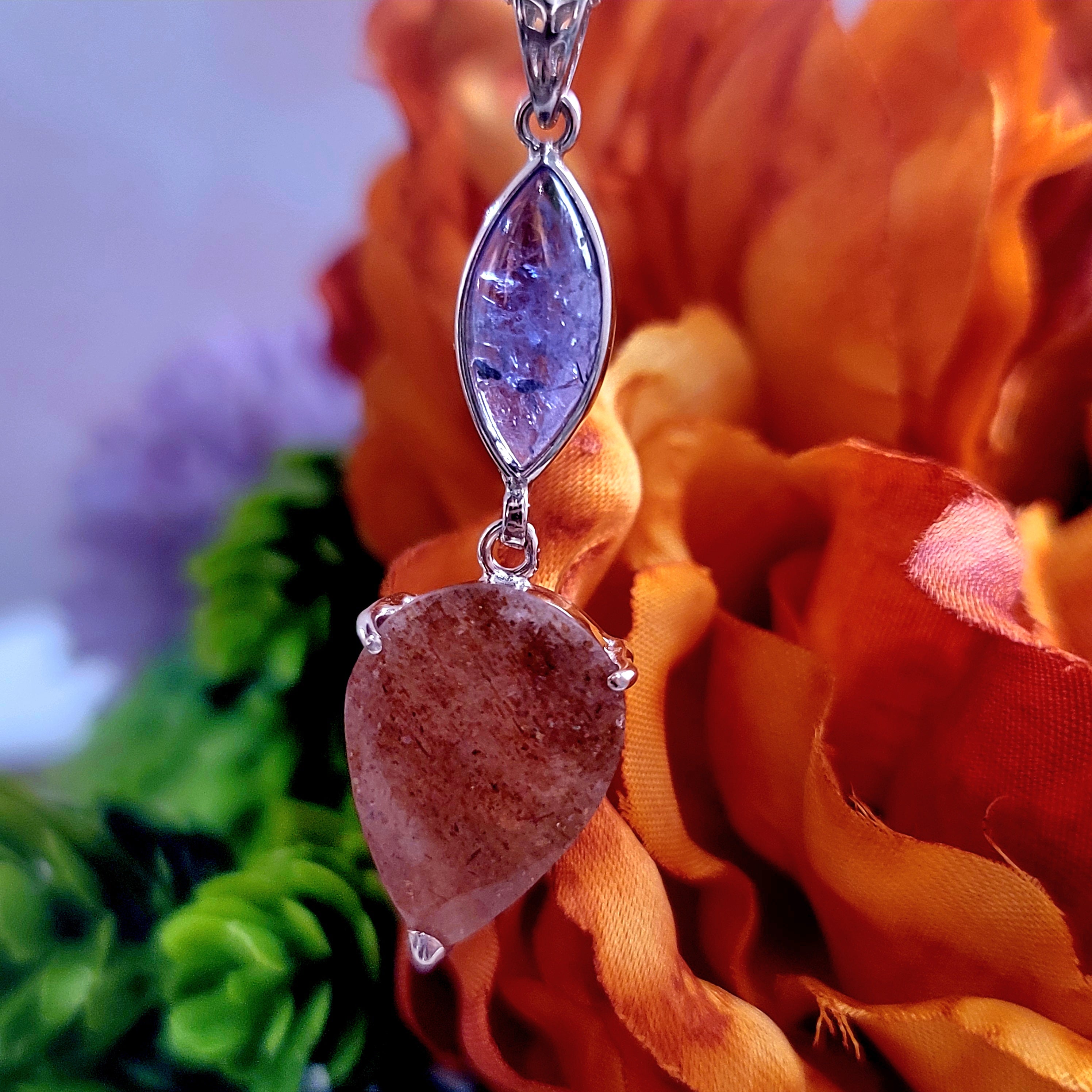 Sunstone and Tanzanite .925 Silver Pendant for Confidence, Leadership and Strength
