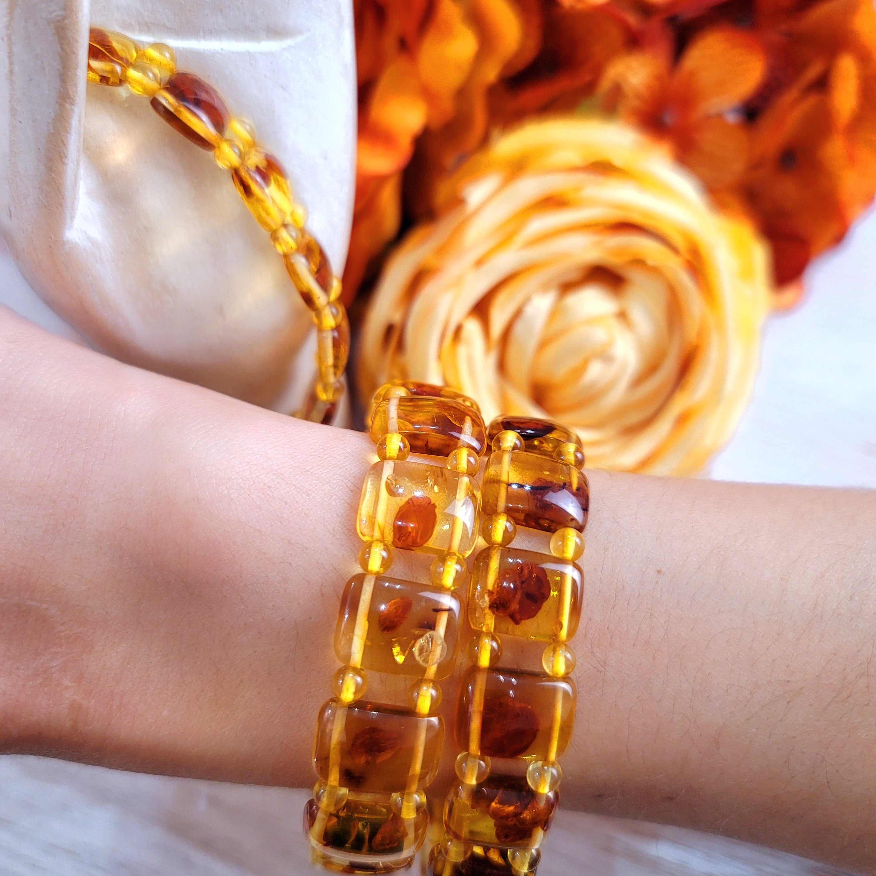 Amber Bracelet Stretchy Bangle for Healing and Pain Relief