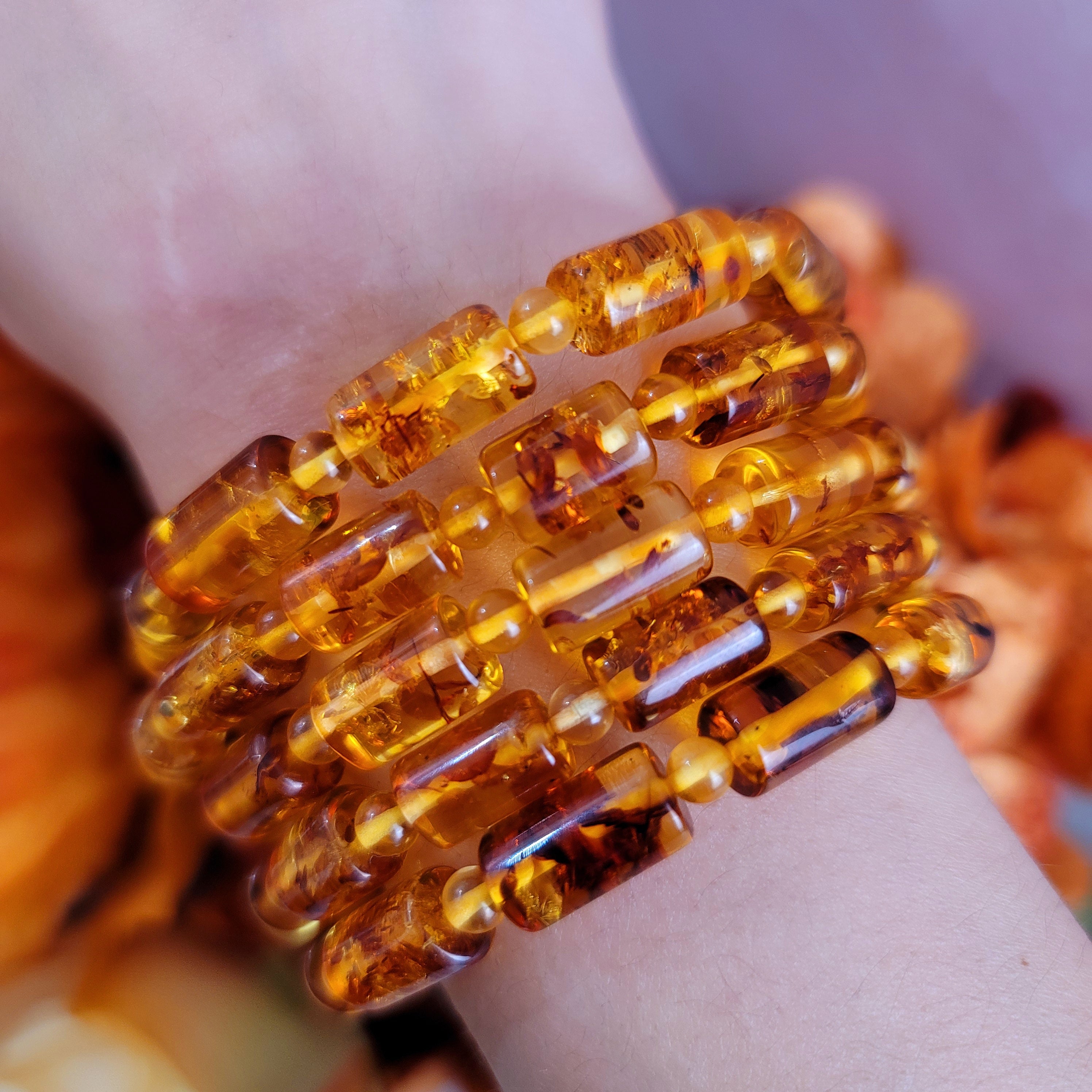 Amber Cylinder Bracelet for Healing and Pain Relief