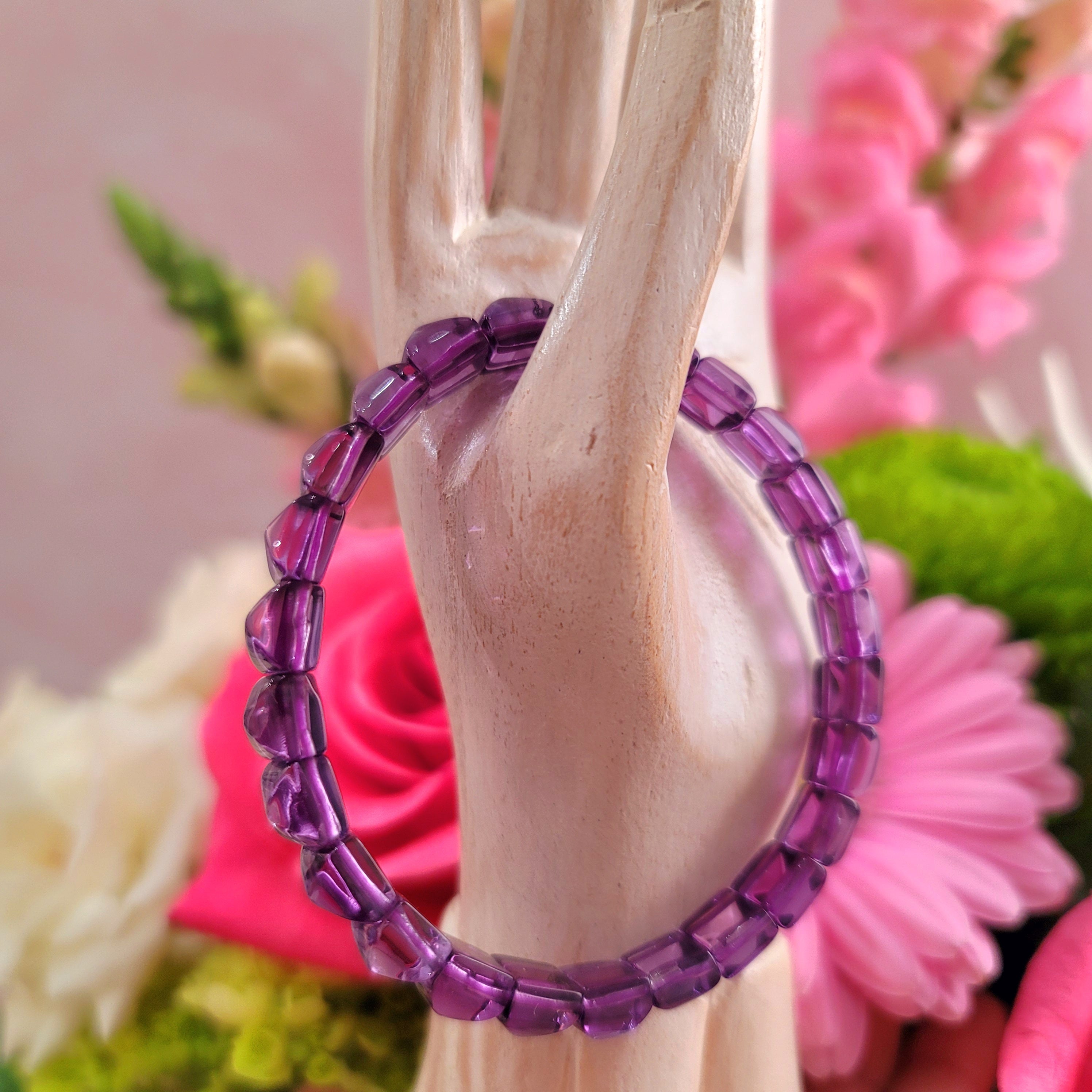 Amethyst Pyramid Stretchy Bangle Bracelet for Clarity, Intuition and Protection