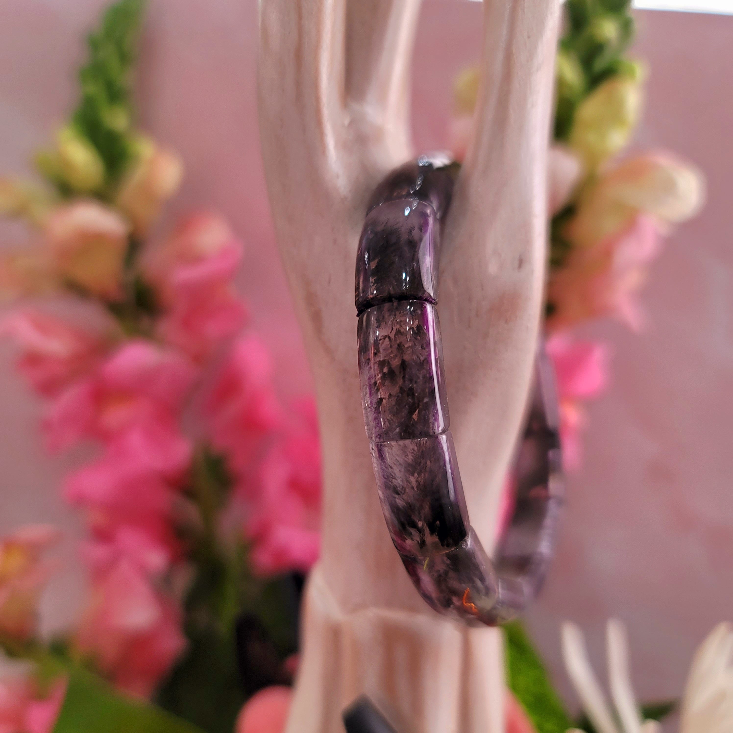 Amethyst with Silver Rutile Stretchy Bangle Bracelet for Clarity, Intuition and Protection