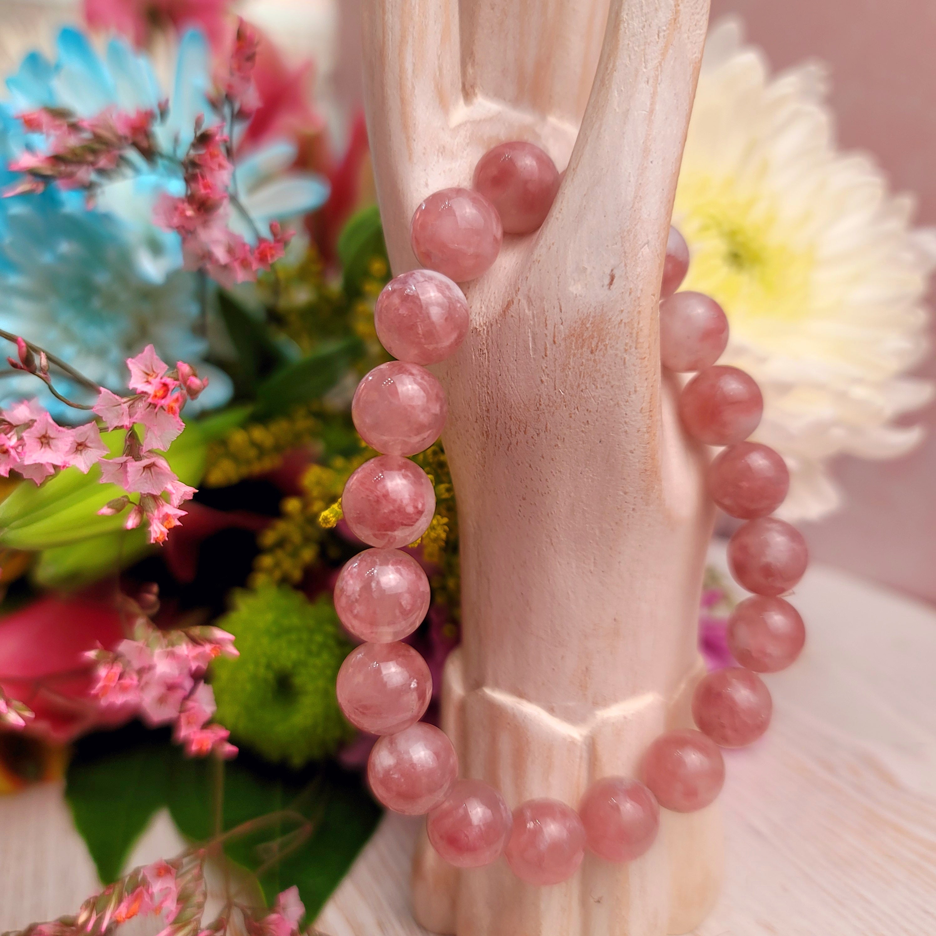 Pink Tourmaline in Quartz Bracelet for Emotional Healing, Joy and Love