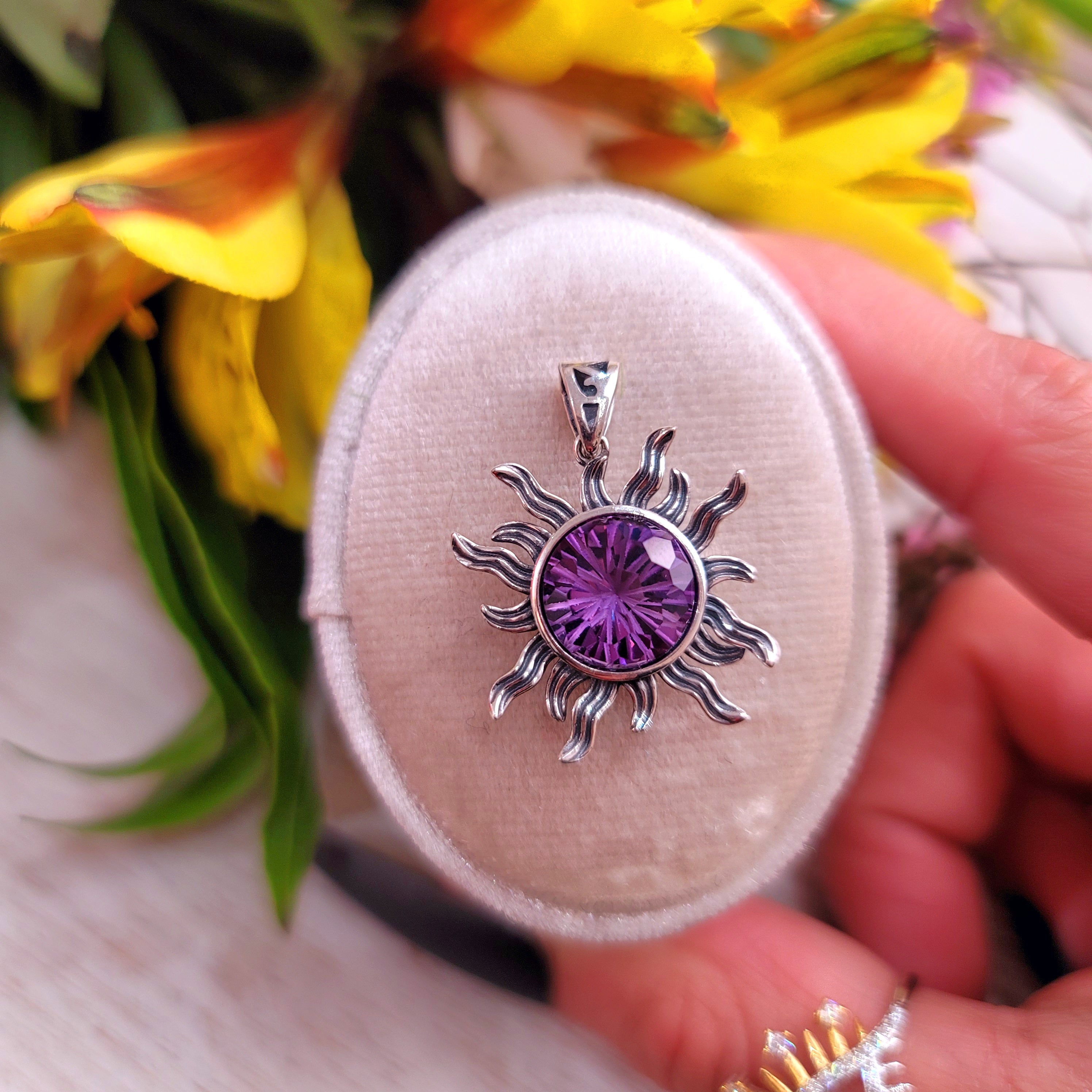 Amethyst Vintage Style Sun Pendant for Intuition and Protection