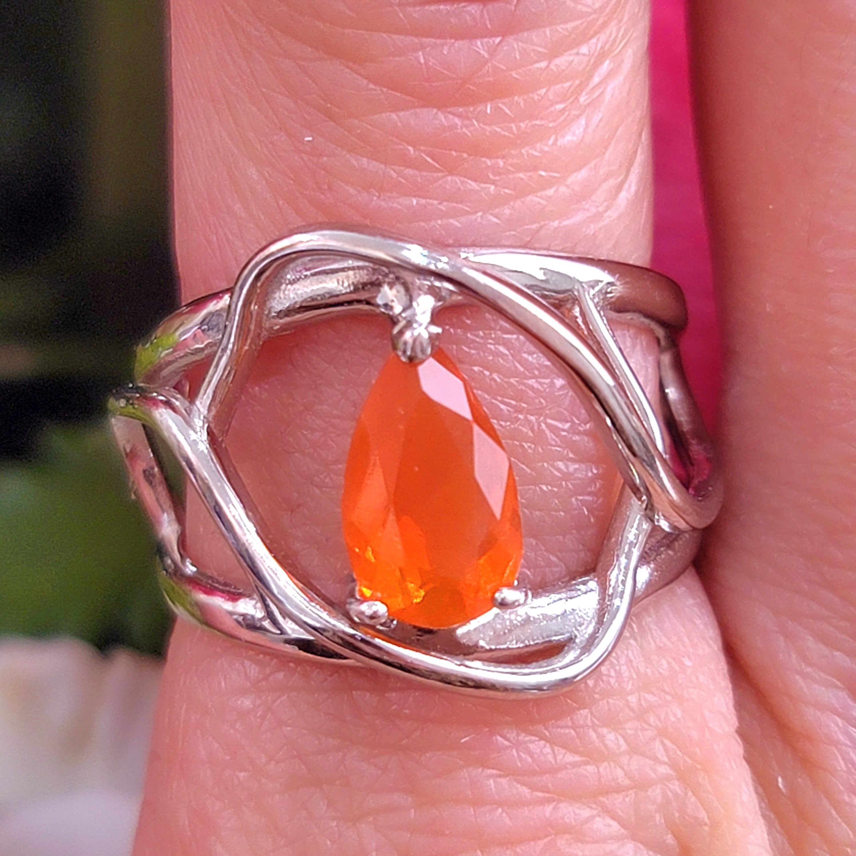 Mexican Fire Opal Adjustable Finger Bracelet (222C) for Confidence and Increasing Motivation