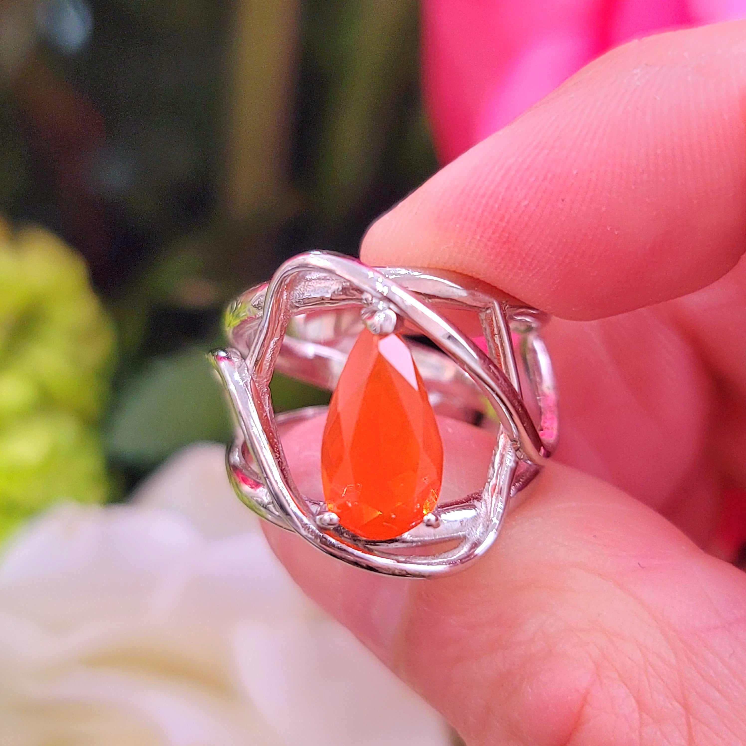 Mexican Fire Opal Adjustable Finger Bracelet (222D) for Confidence and Increasing Motivation