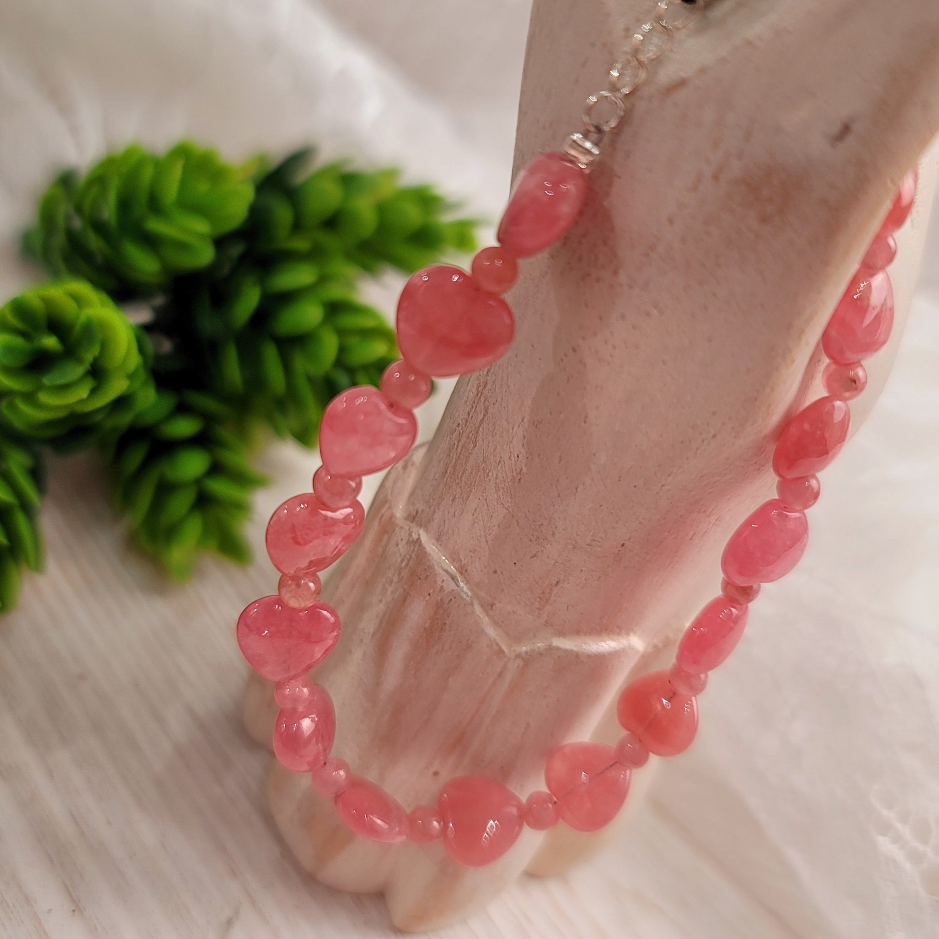 Rhodochrosite Gemmy Heart Bracelet for Loving Yourself