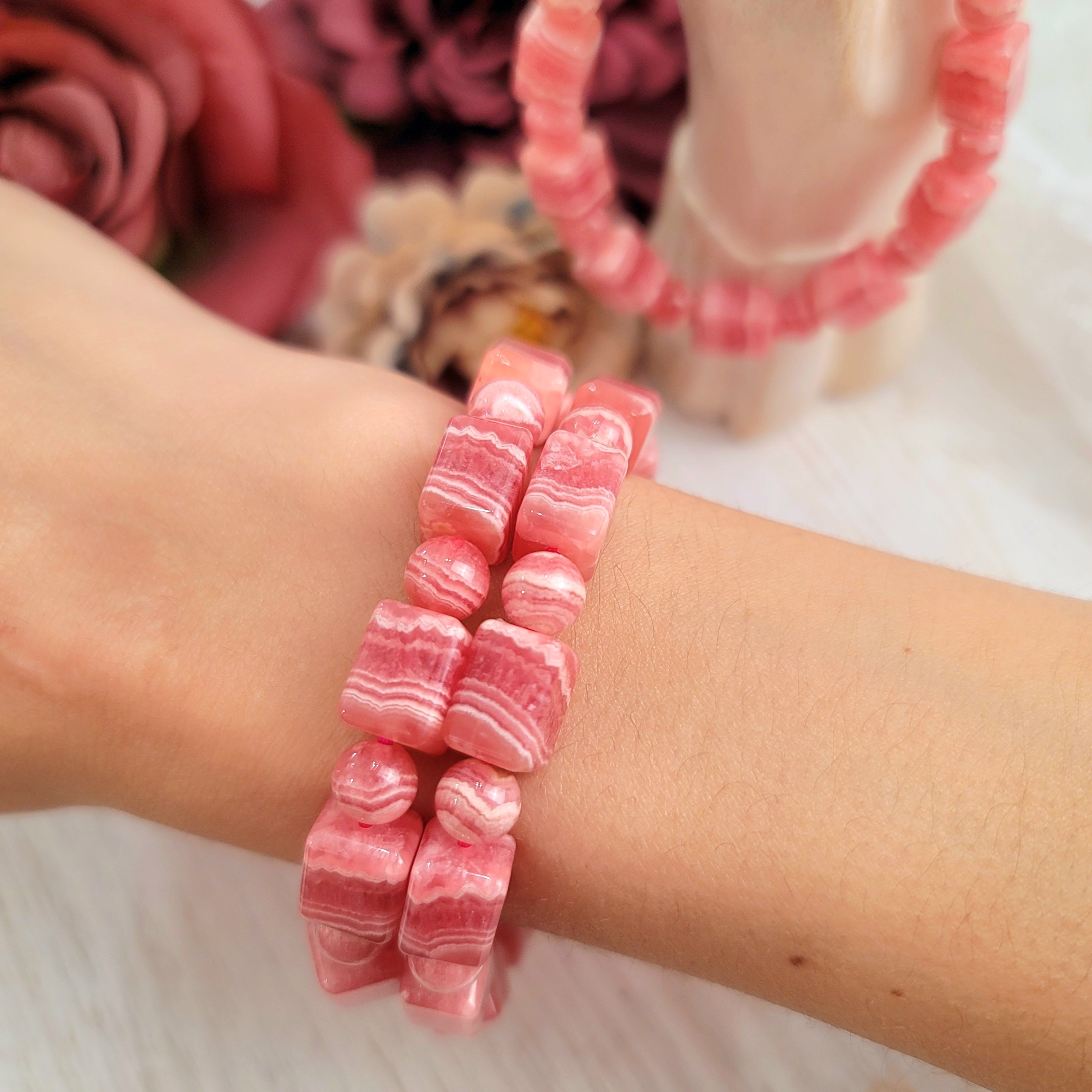 Rhodochrosite Gemmy Cube Bracelet for Loving Yourself