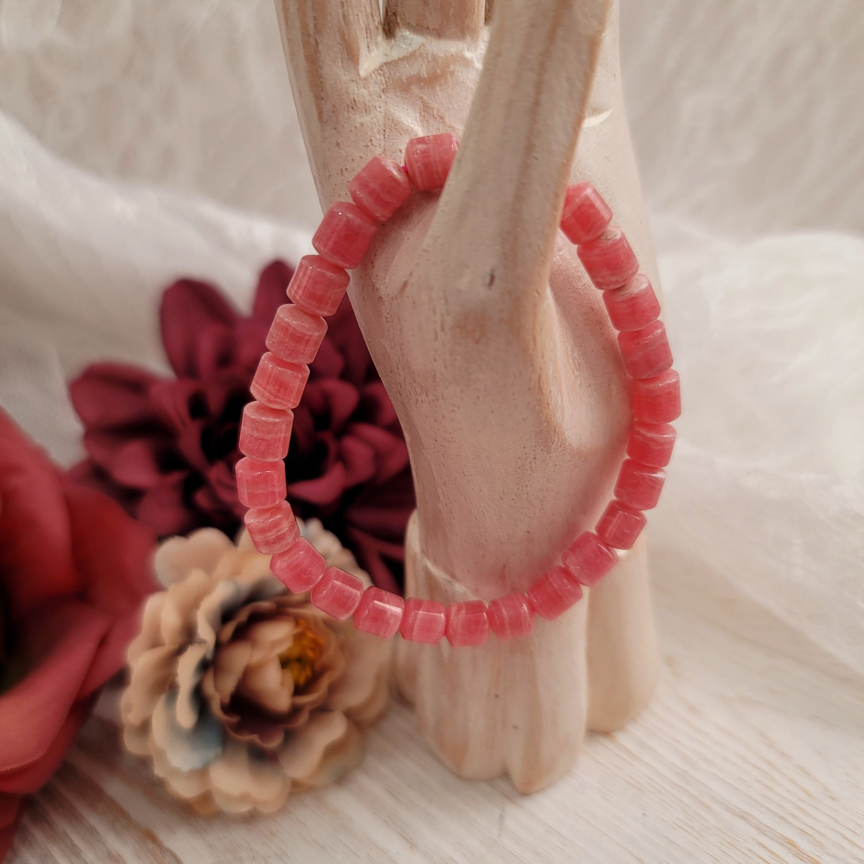 Rhodochrosite Gemmy Cylinder Bracelet for Loving Yourself