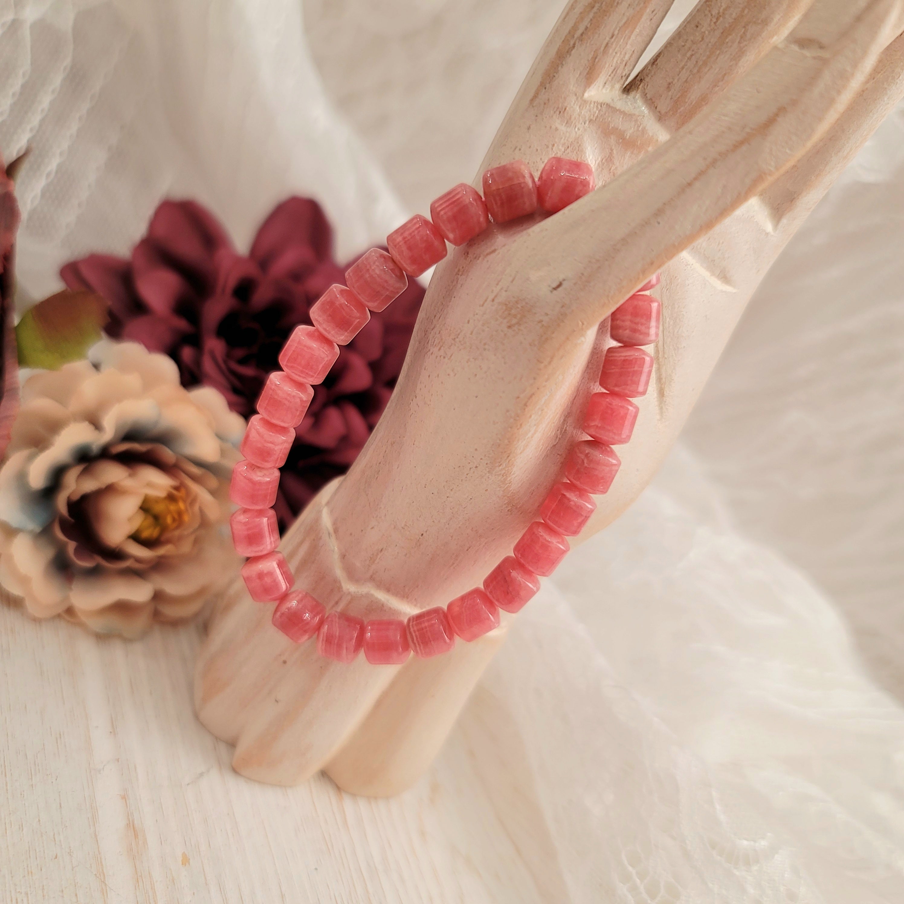 Rhodochrosite Gemmy Cylinder Bracelet for Loving Yourself