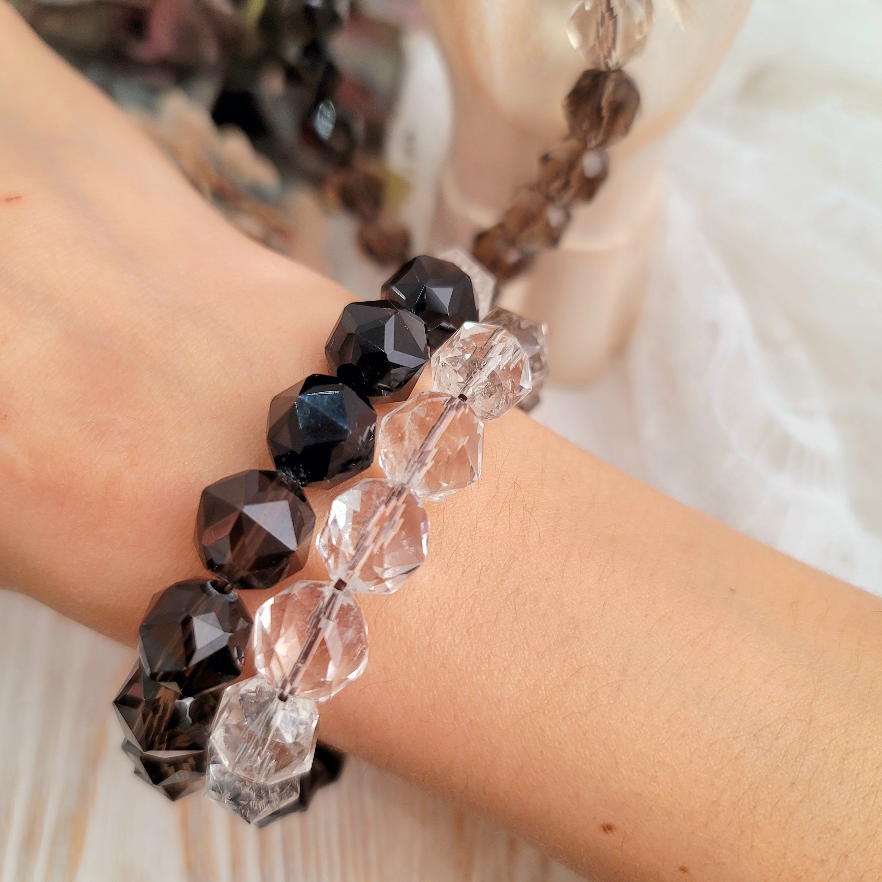 Smokey Quartz Faceted Waterfall Bracelet for Manifestation, Protection and Purification