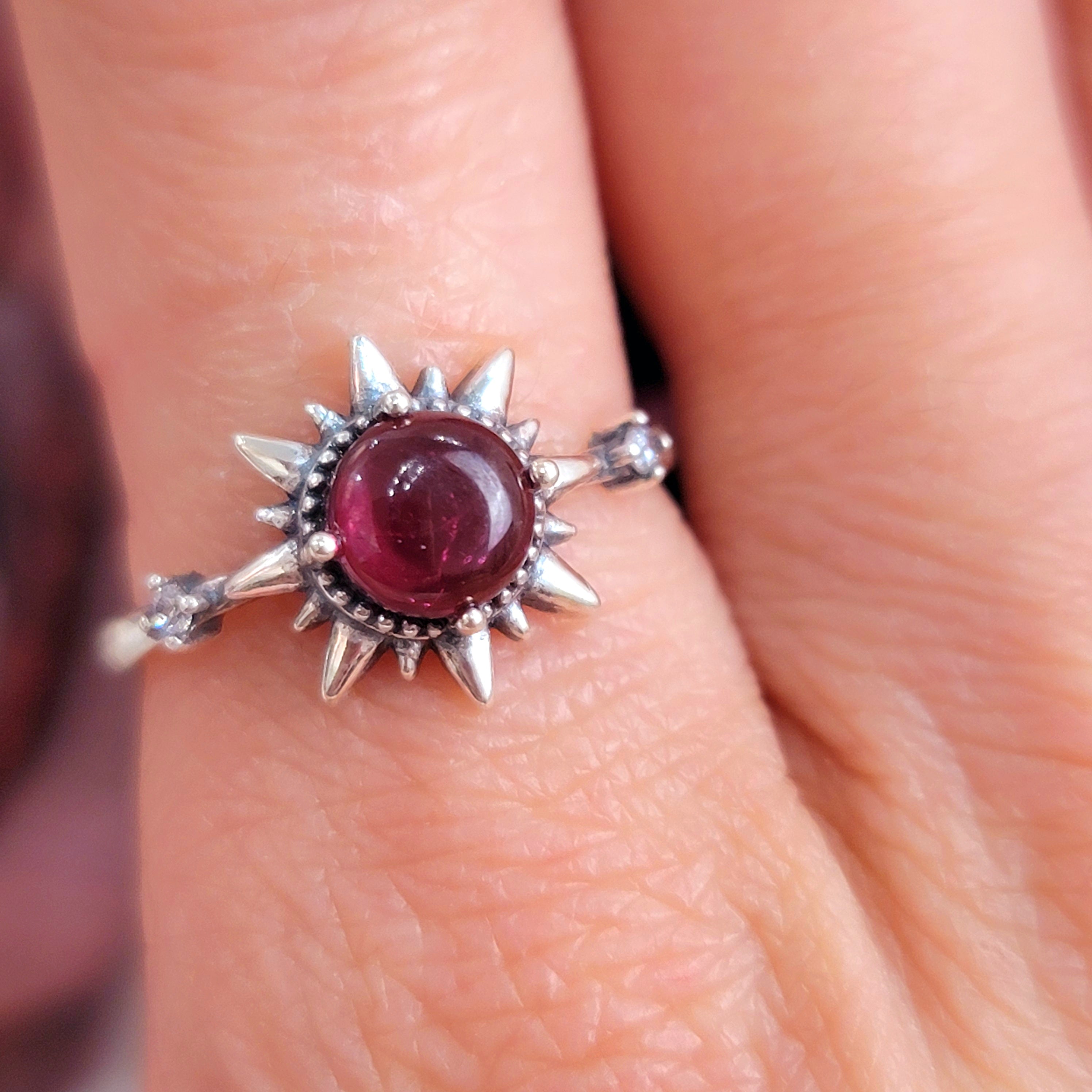 Rhodolite Purple Garnet Vintage Sun Adjustable Ring .925 Silver