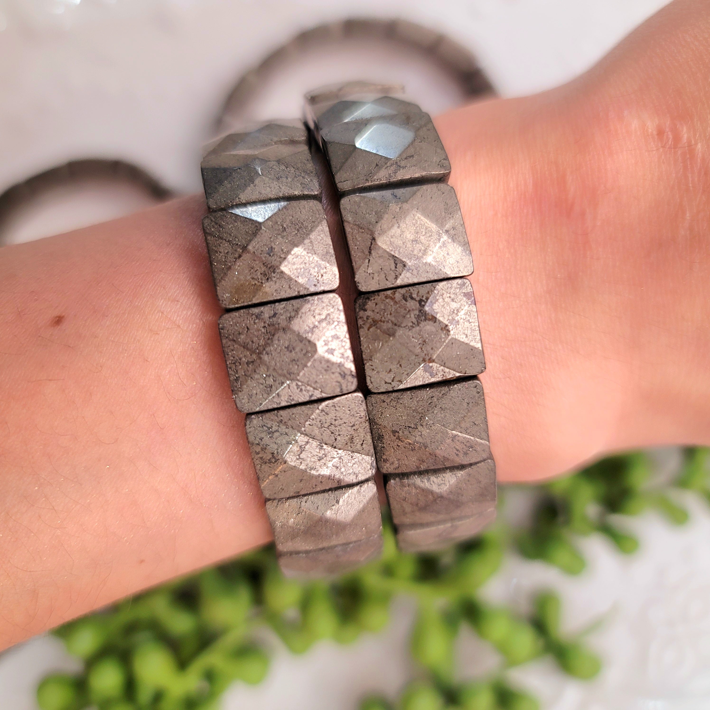 Pyrite Stretchy Bangle Bracelet for Good Luck and Prosperity