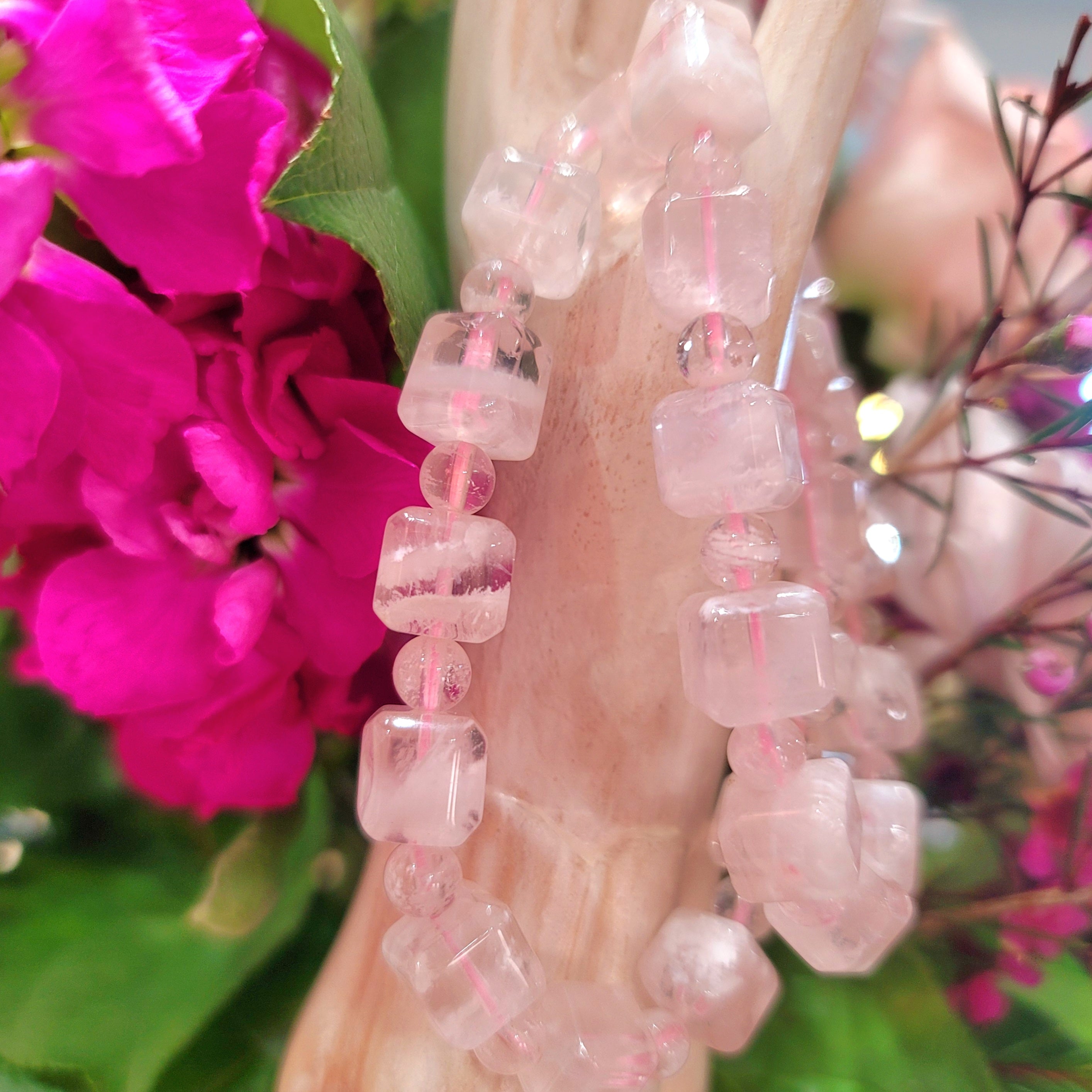 Rose Quartz with White Lodolite Bracelet for Opening Your Heart to Love