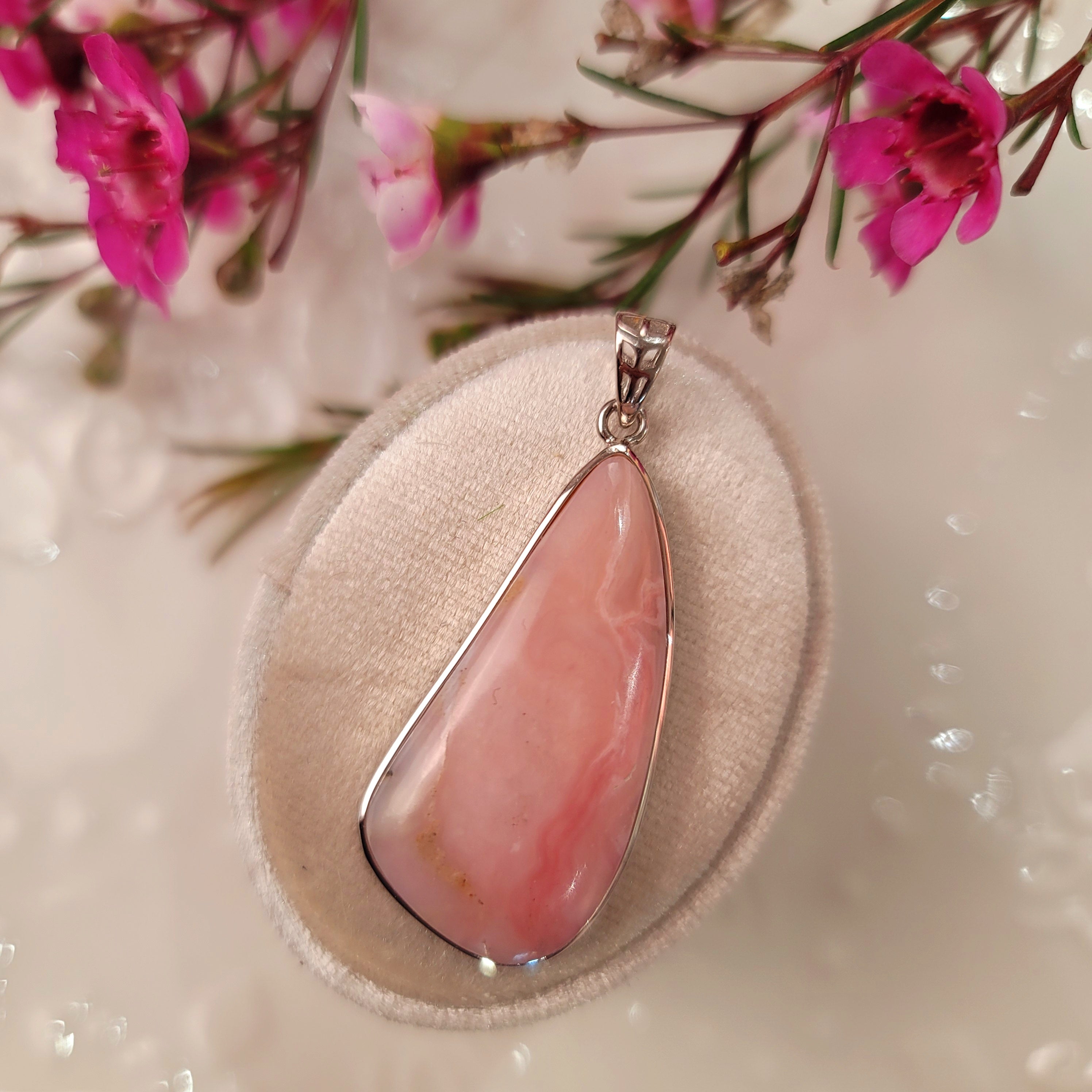 Peruvian Pink Opal Pendant .925 Silver for Love, Romance and Peace