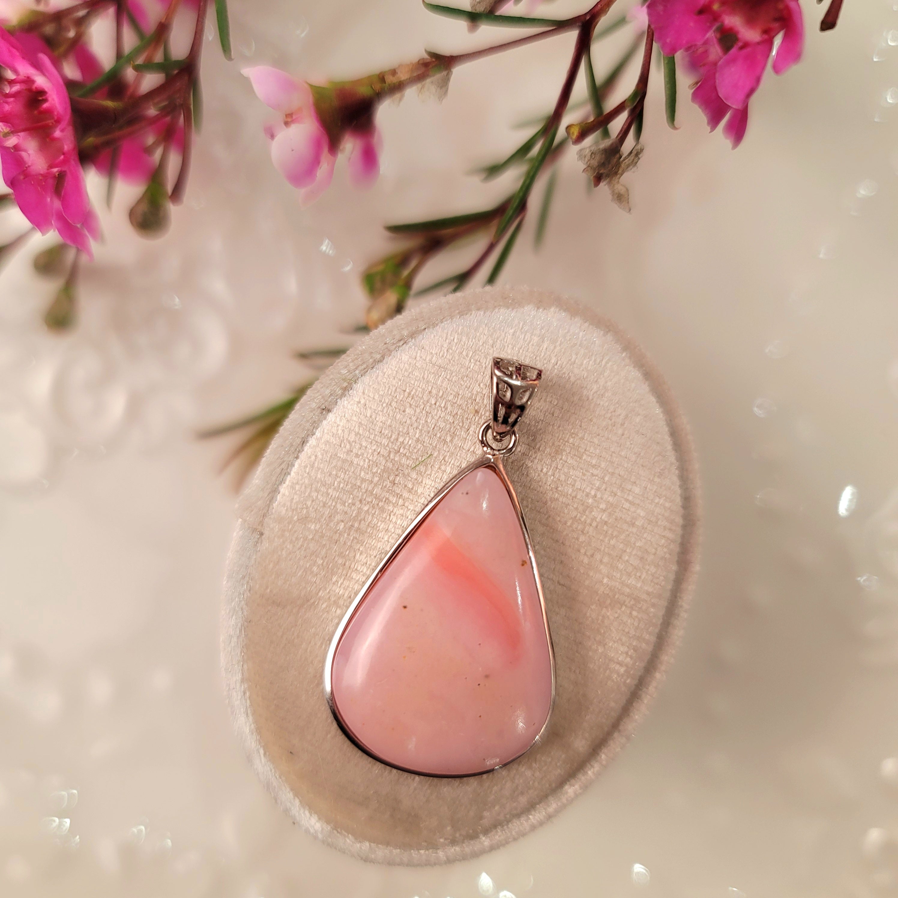 Peruvian Pink Opal Pendant .925 Silver for Love, Romance and Peace