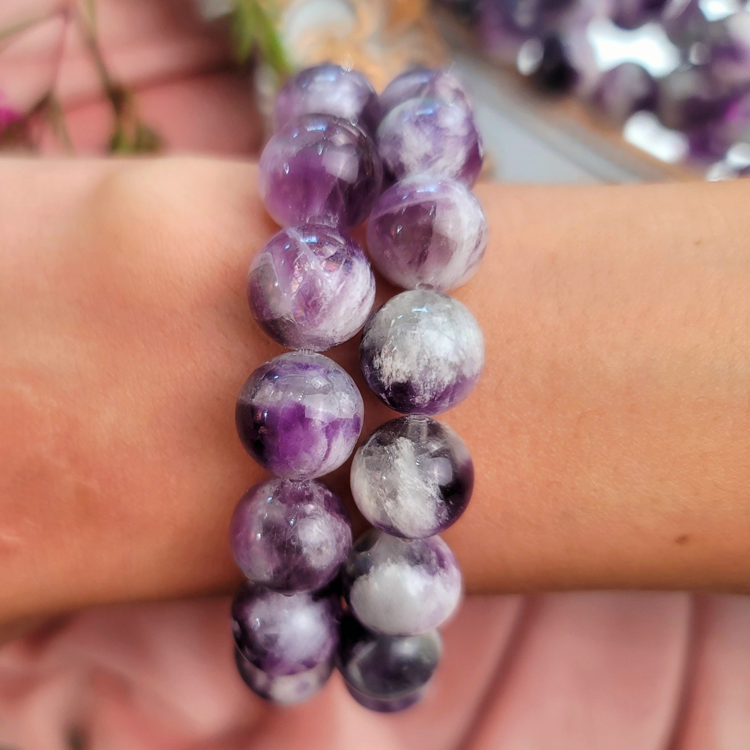 Purple & Green Fluorite "Feather" Bracelet (AAA Grade) for Focus and Mental Clarity