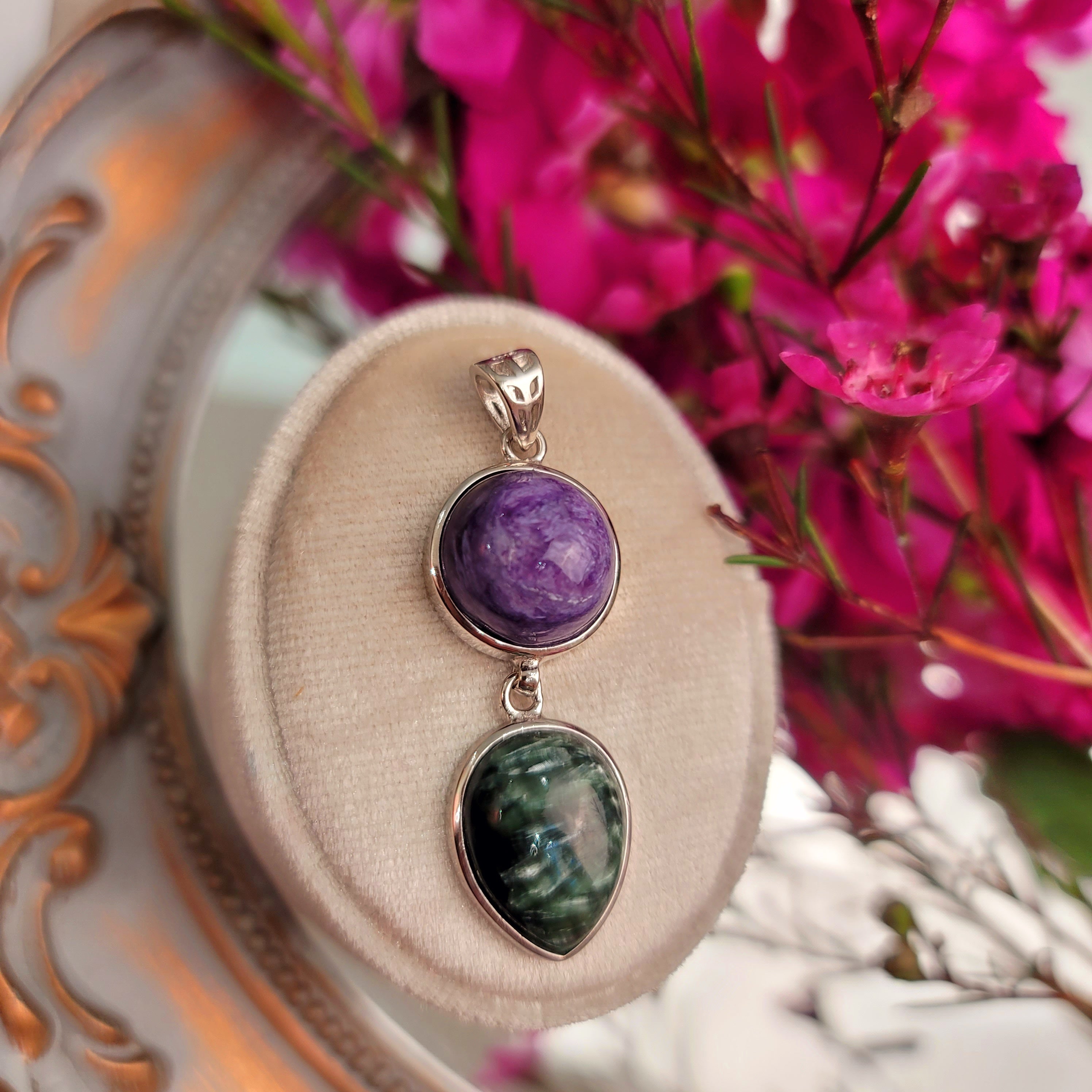 Charoite x Seraphinite Pendant for Connection with the Divine Source and your Higher Self