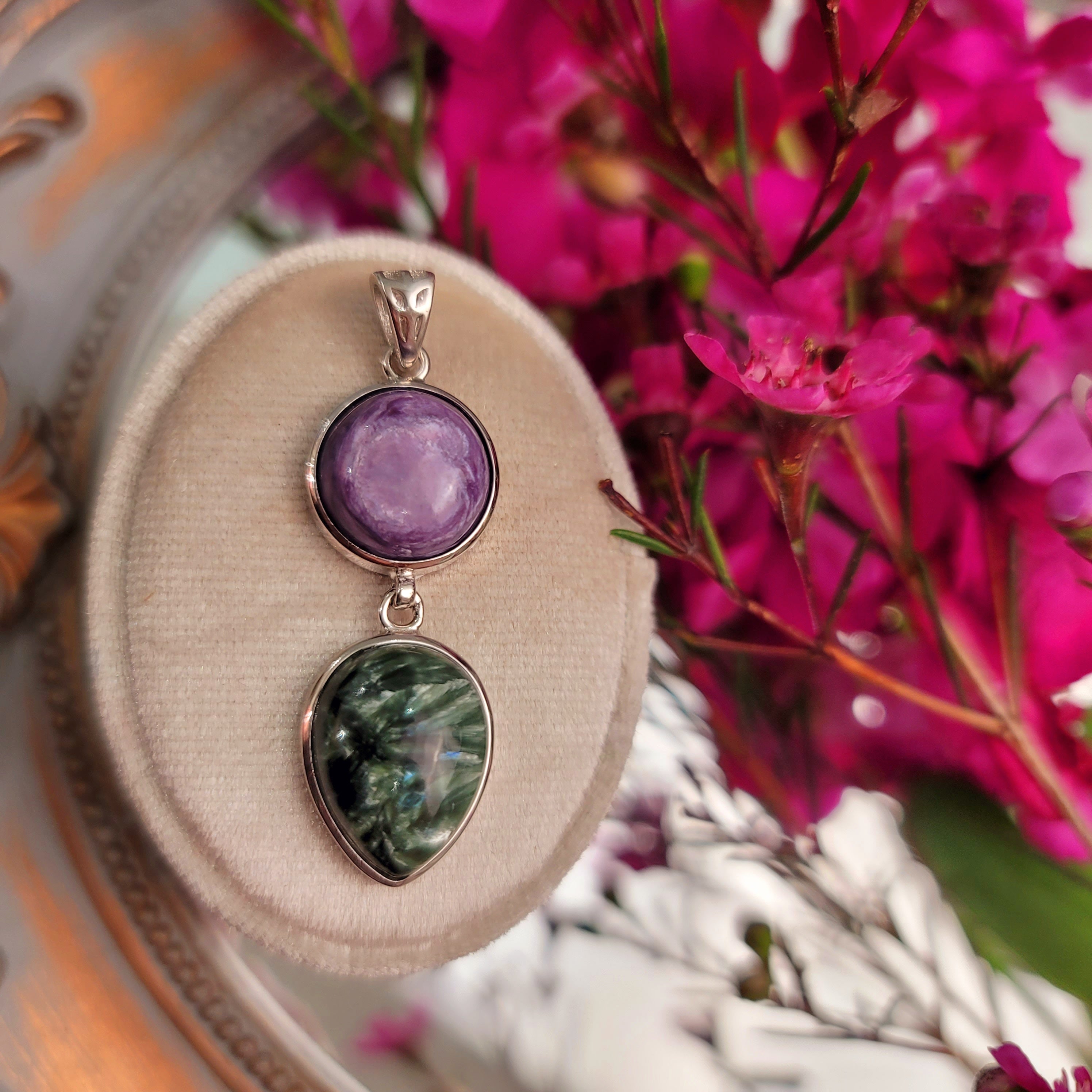 Charoite x Seraphinite Pendant for Connection with the Divine Source and your Higher Self