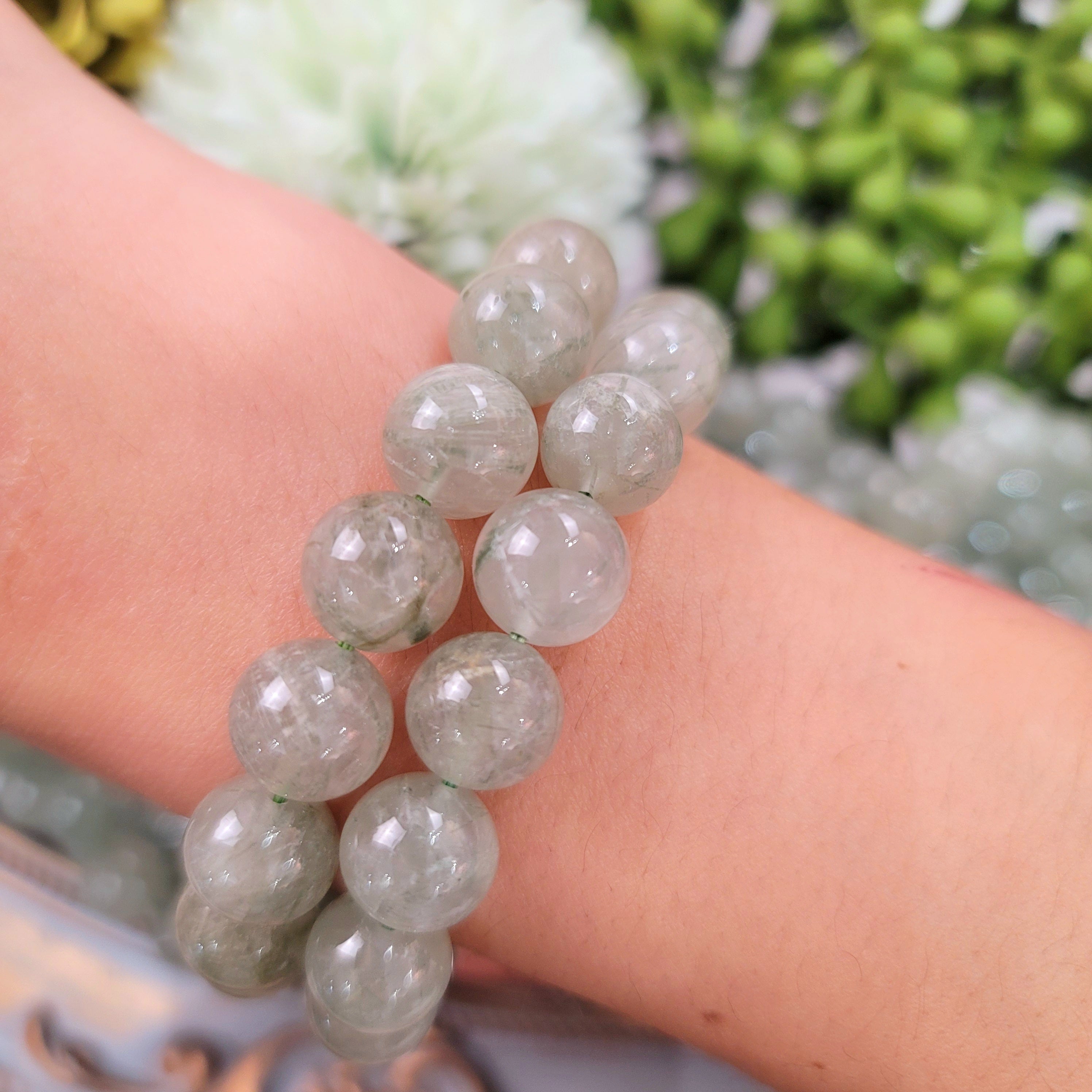 Green Rutile with White Lodolite Bracelet for Accelerated Healing and Stress Support