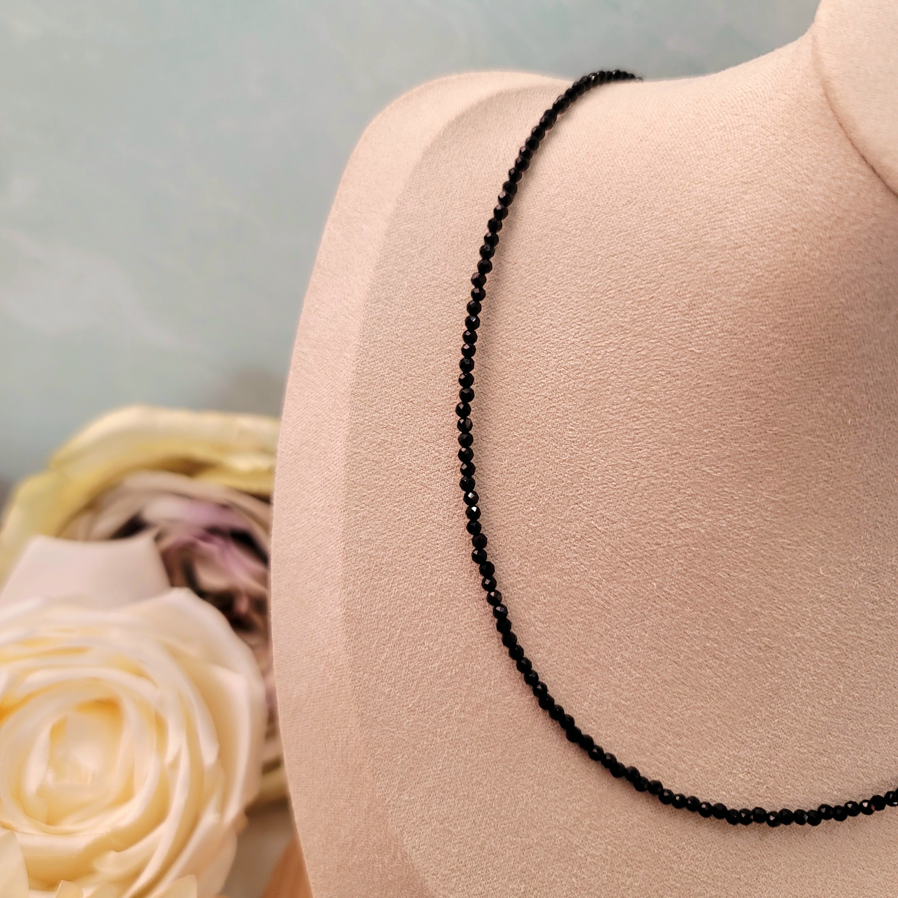Black Tourmaline Micro Faceted Choker/Layering Necklace for Protection & Purification