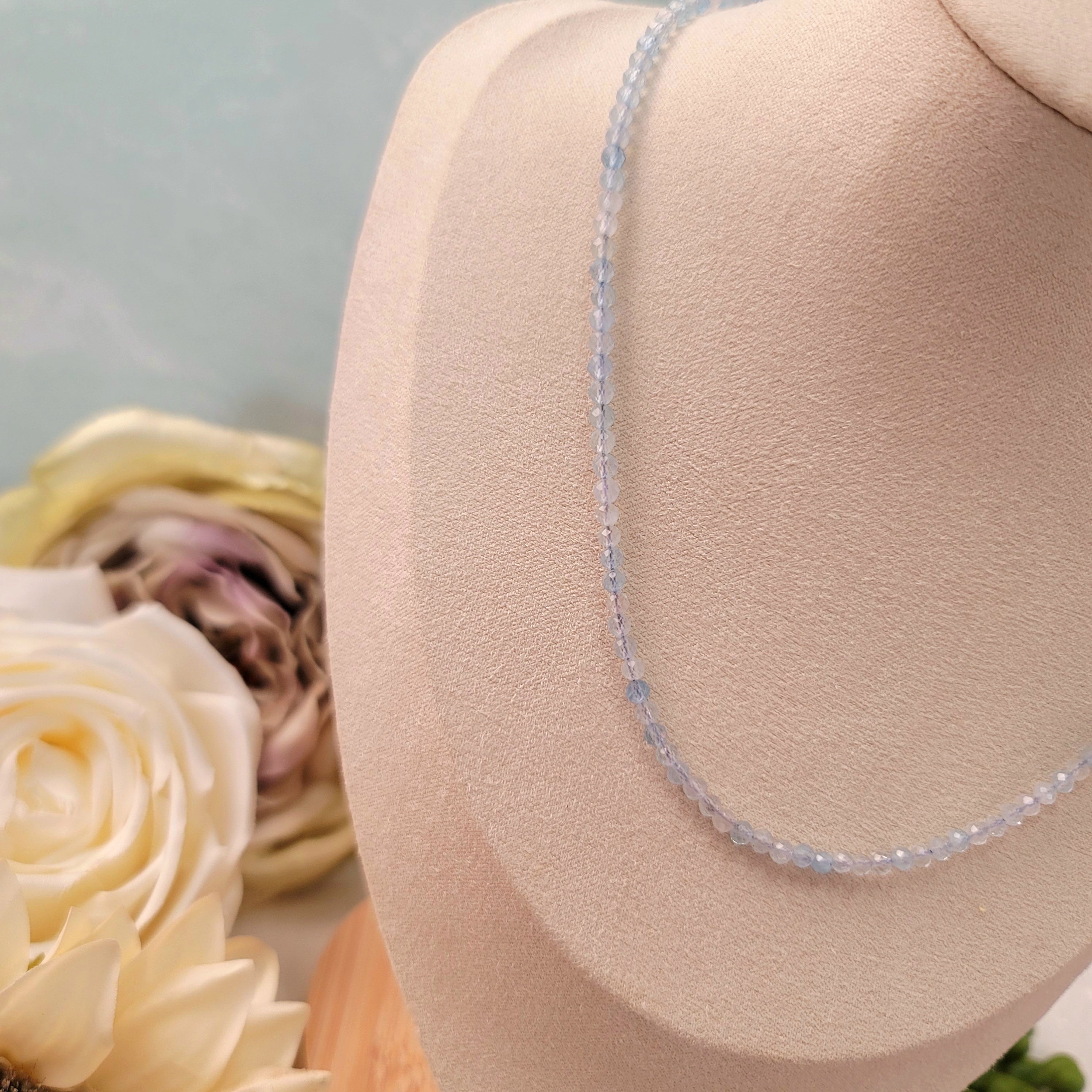 Aquamarine Micro Faceted Choker/Layering Necklace for Calm Communication