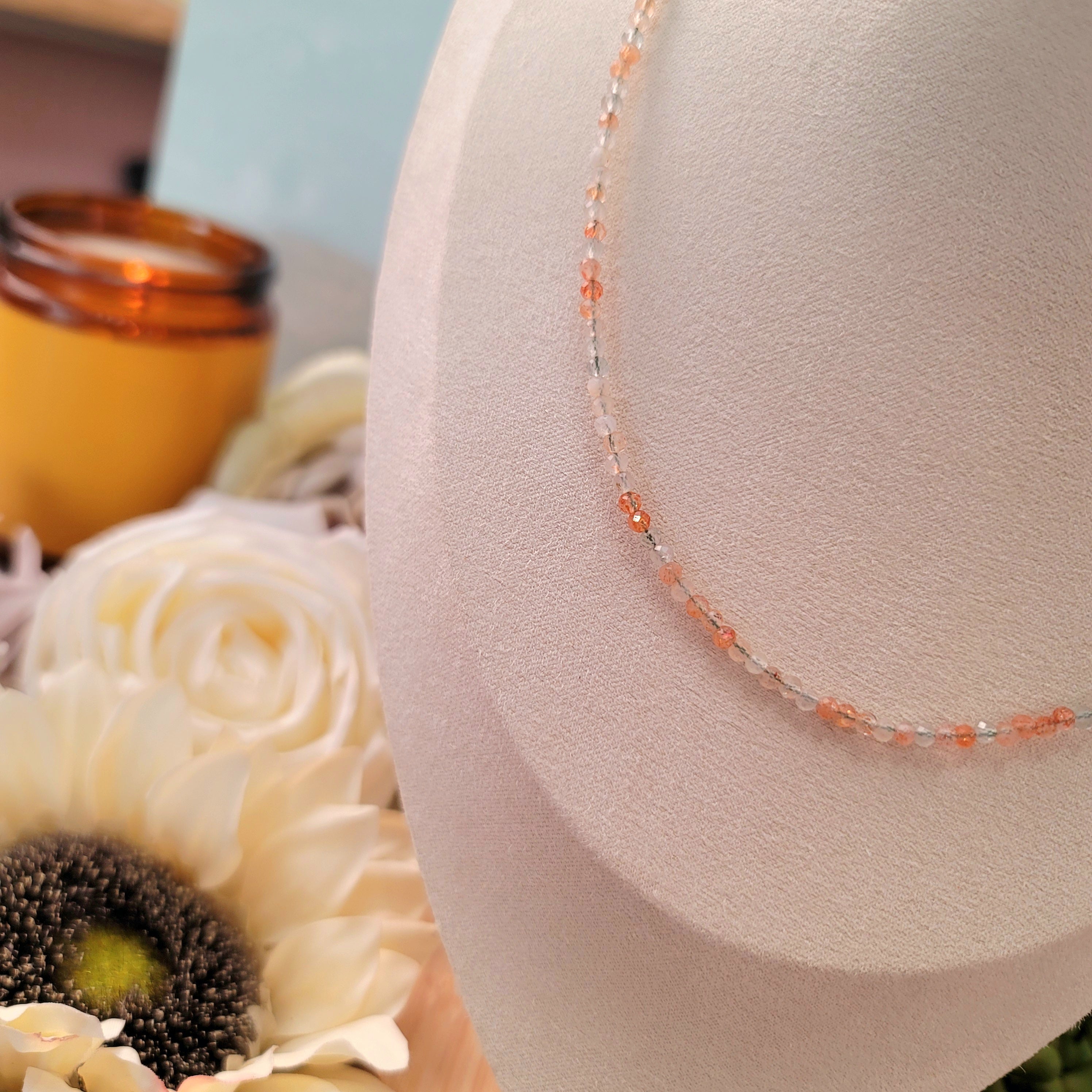 Sunstone Micro Faceted Choker/Layering Necklace for Confidence, Leadership Abilities & Strength