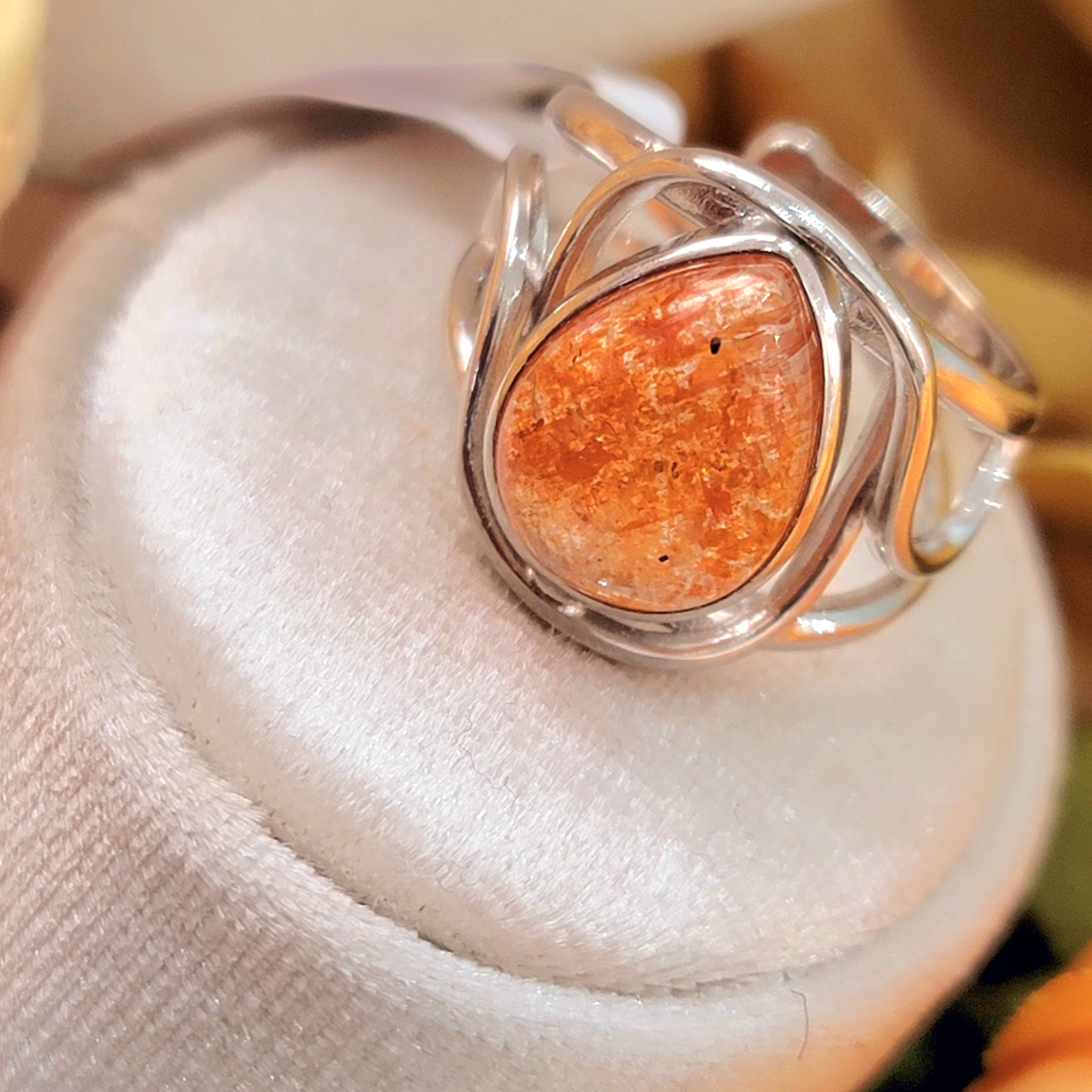 Sunstone Finger Bracelet Adjustable Ring .925 Silver for Confidence