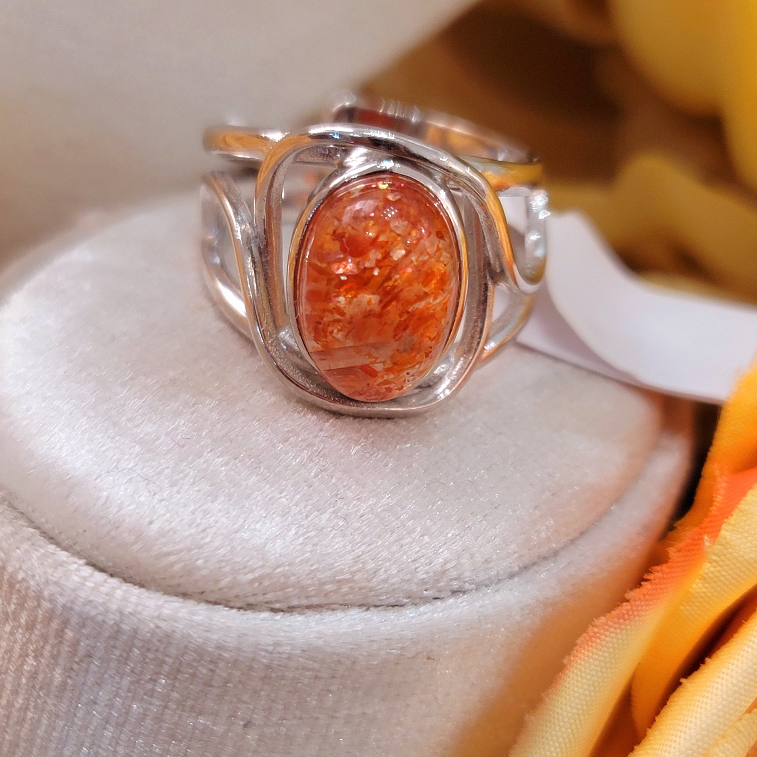 Sunstone Adjustable Cuff Ring .925 Silver for Confidence