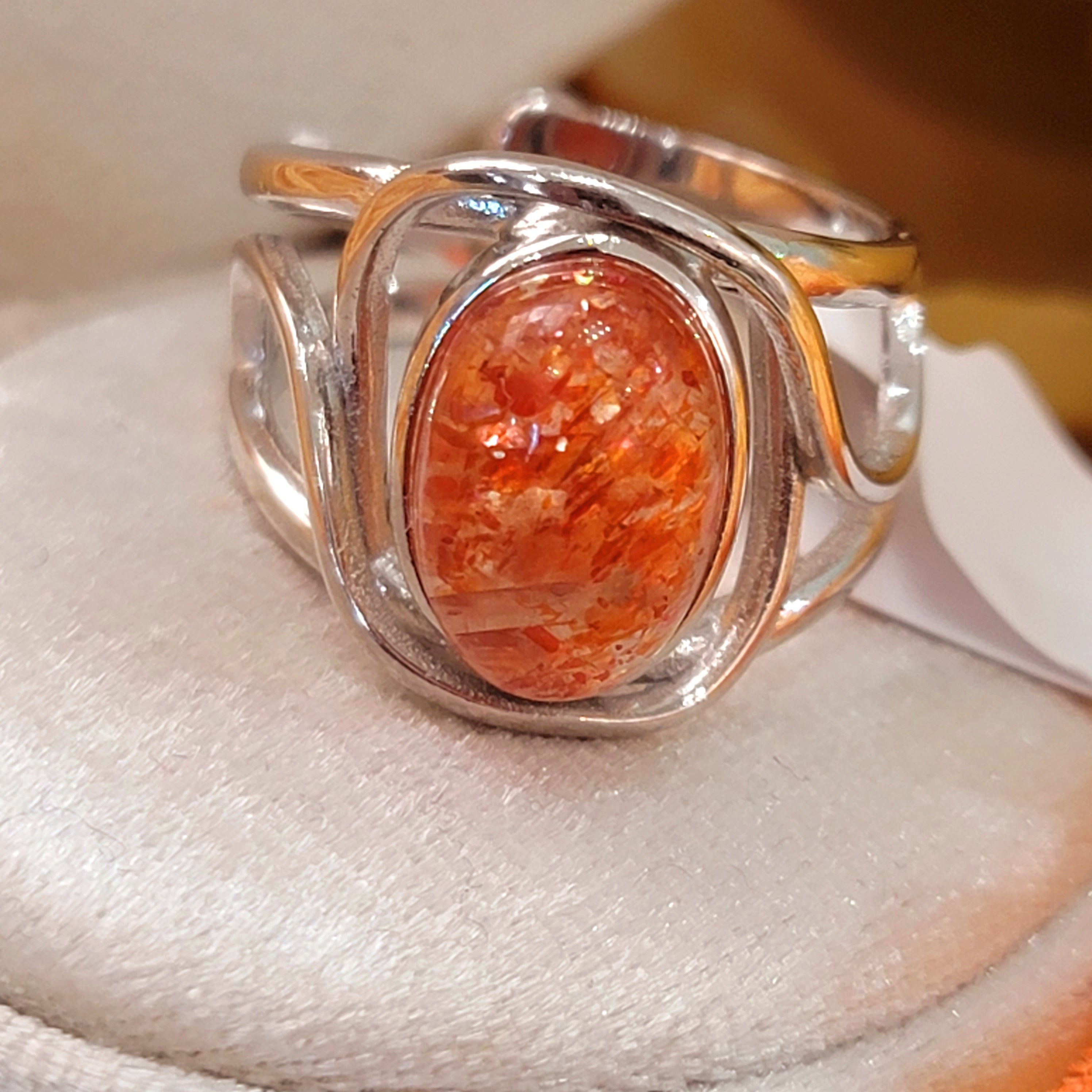 Sunstone Adjustable Cuff Ring .925 Silver for Confidence