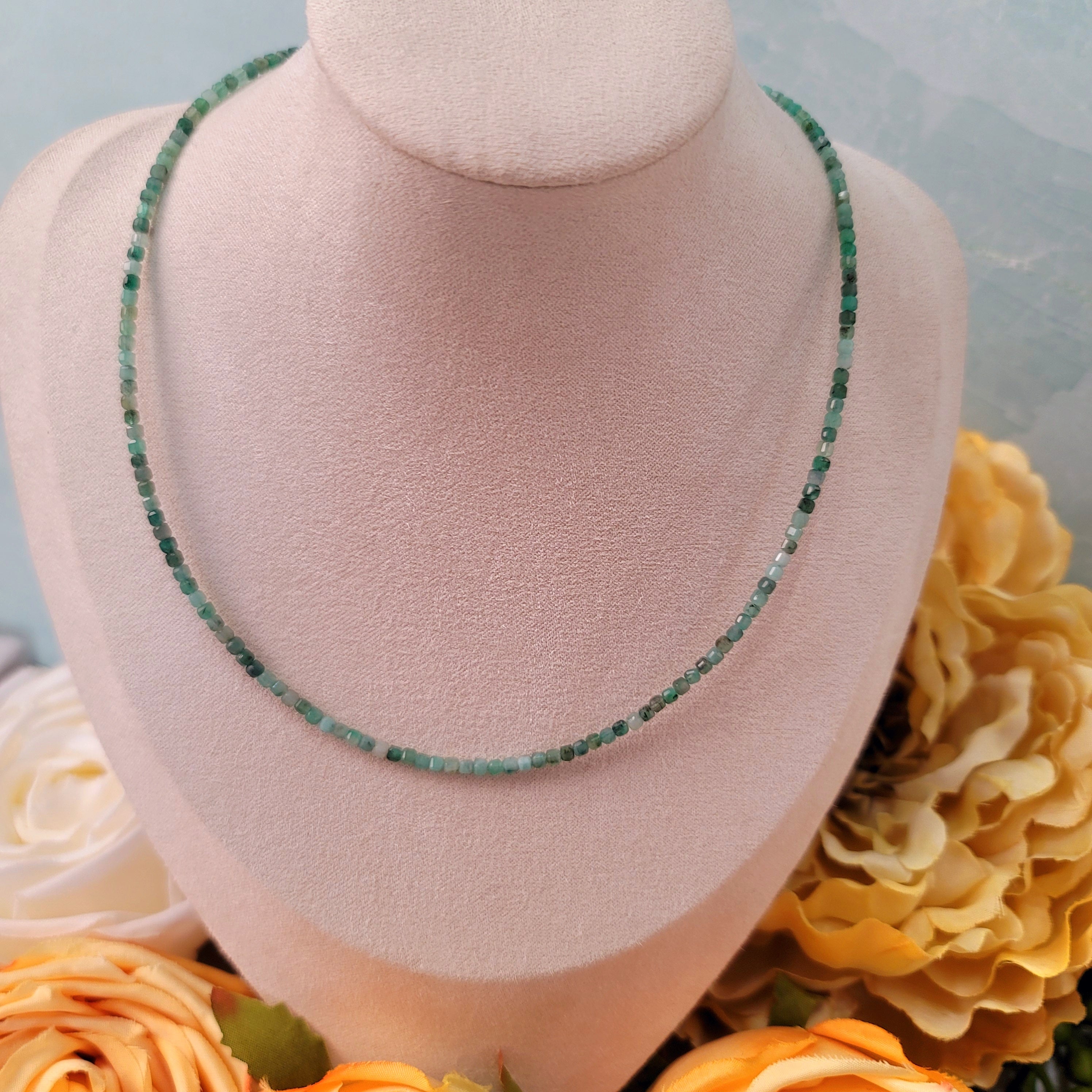 Emerald Micro Faceted Choker/Layering Necklace (AA Grade) for Abundance, Love and Wealth
