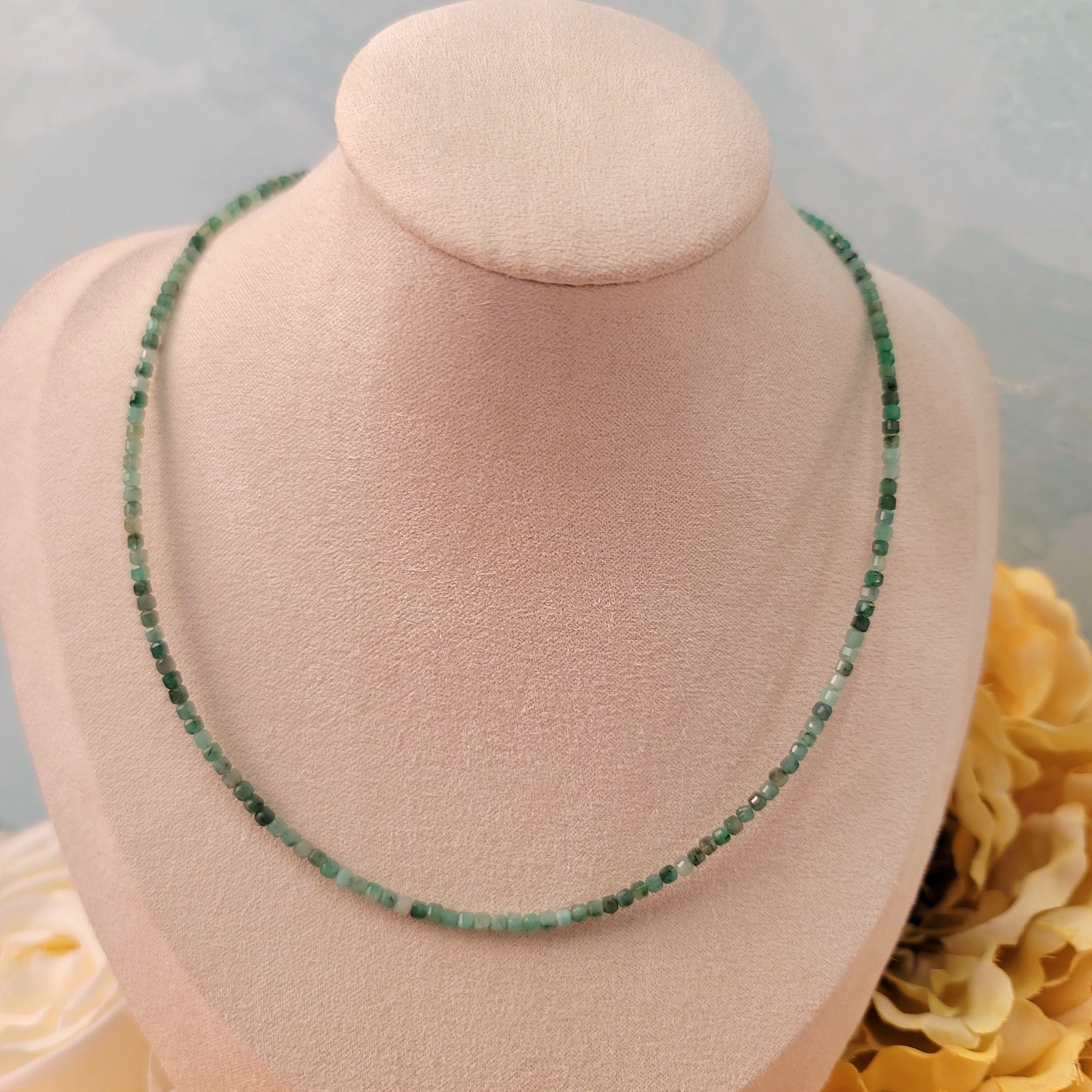Emerald Micro Faceted Choker/Layering Necklace (AA Grade) for Abundance, Love and Wealth
