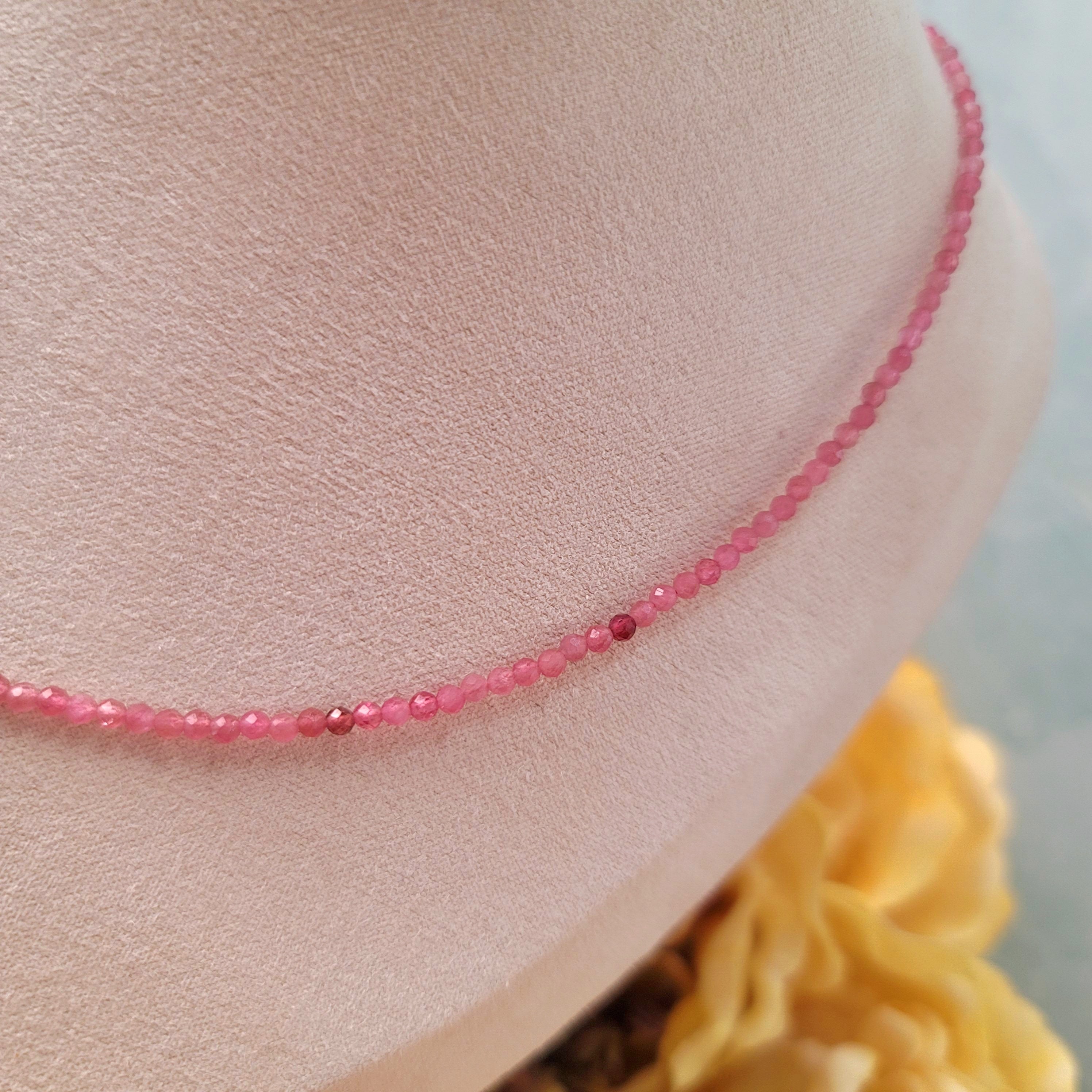Pink Tourmaline Micro Faceted Choker/Layering Necklace for Heart Healing, Kindness & Love