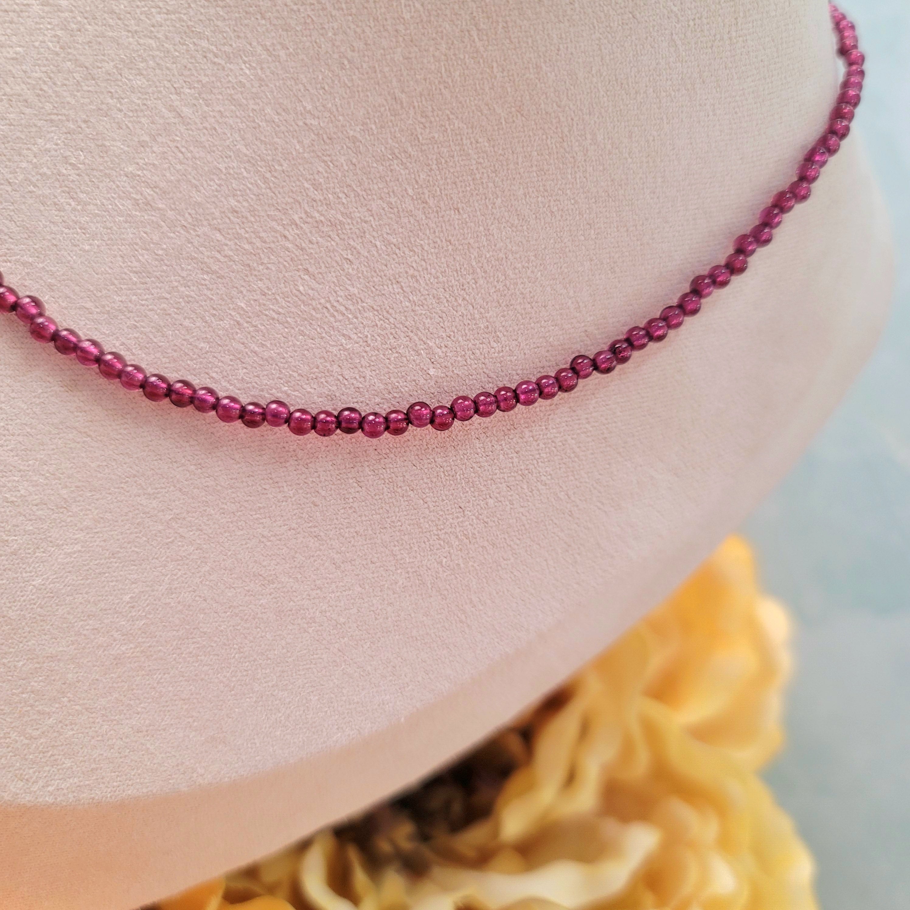 Rhodolite Purple Garnet Micro Round Choker/Layering Necklace for Grounding, Health and Strength