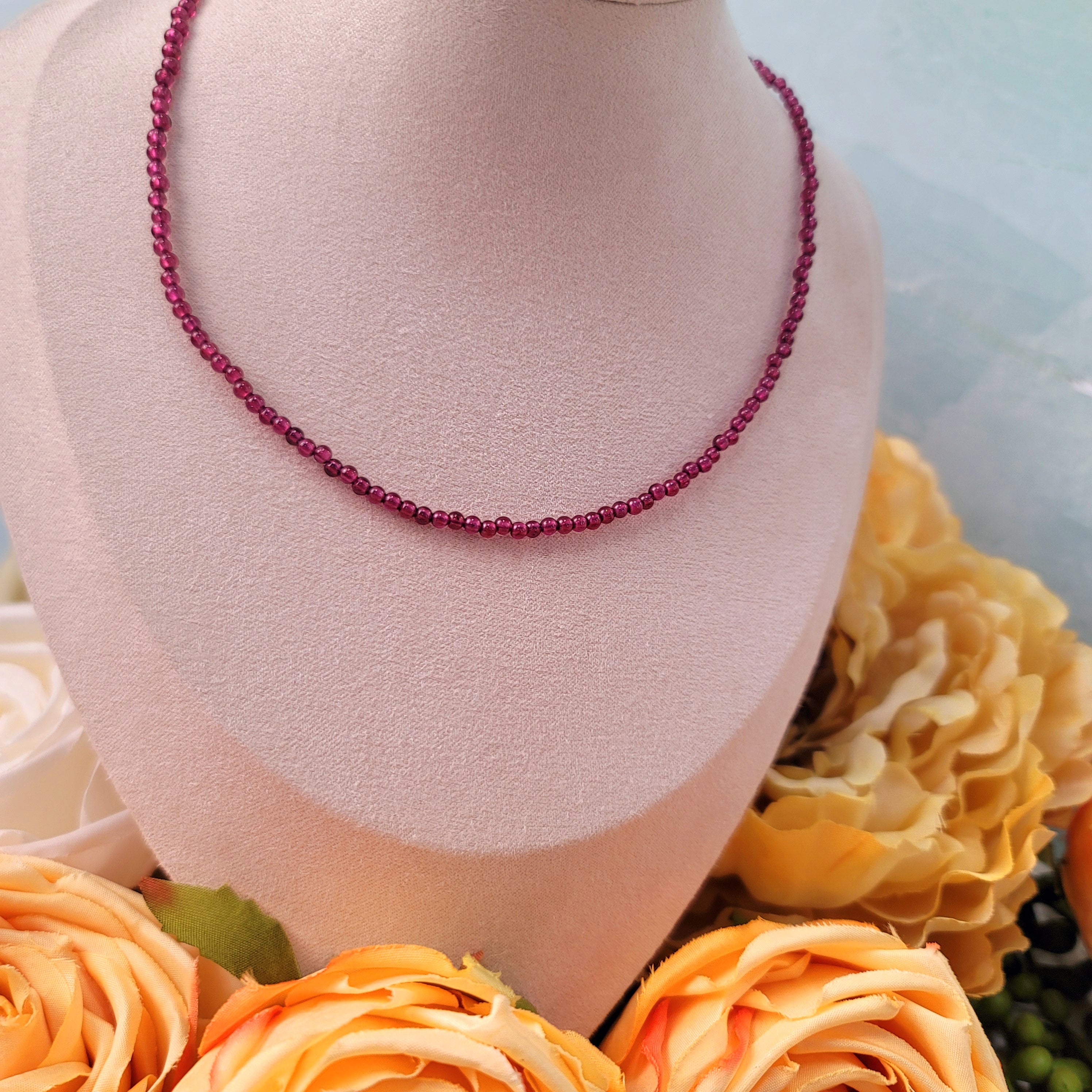 Rhodolite Purple Garnet Micro Round Choker/Layering Necklace for Grounding, Health and Strength