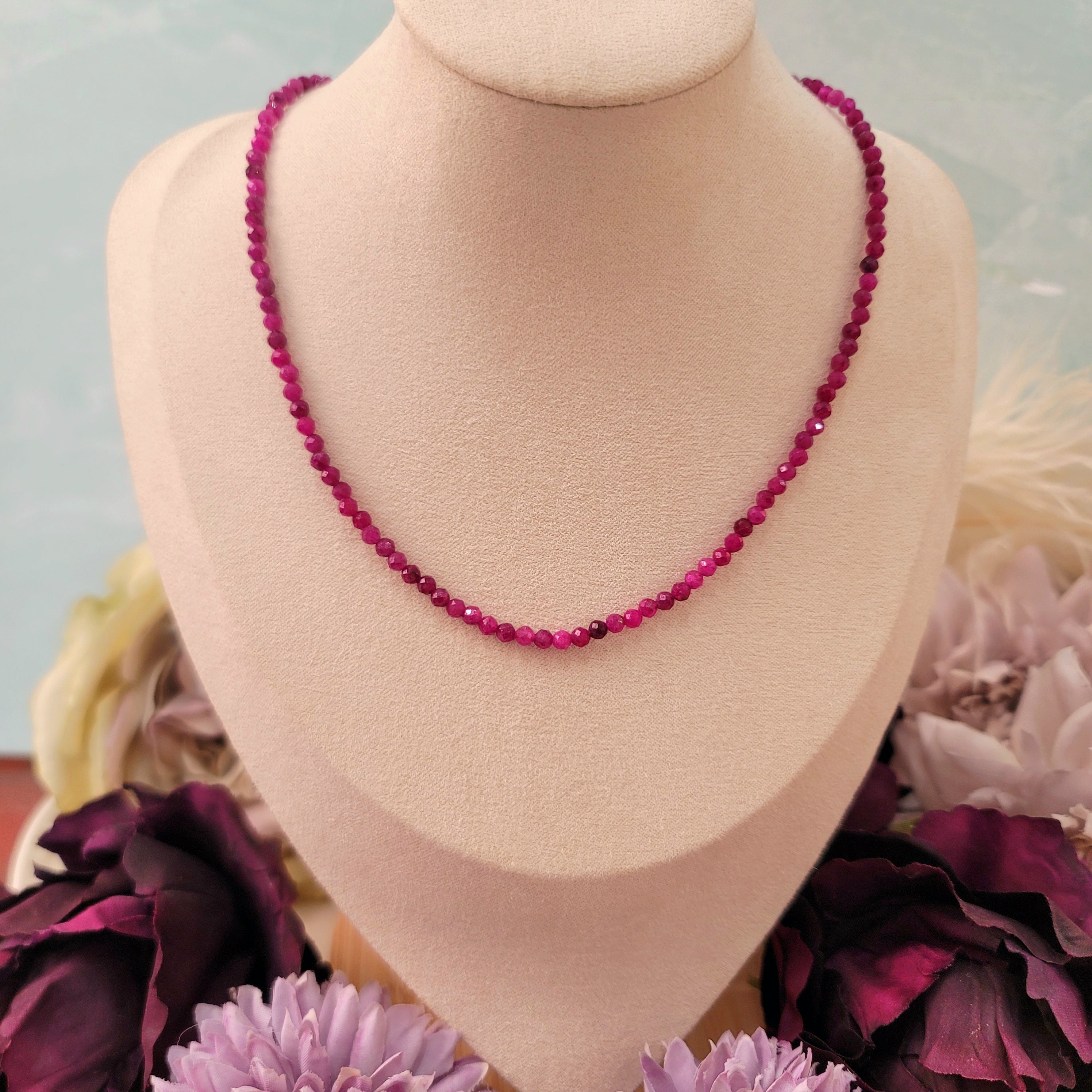 Ruby Micro Faceted Choker/Layering Necklace for Supporting Flow of Energy & Enlightenment for Root Chakra