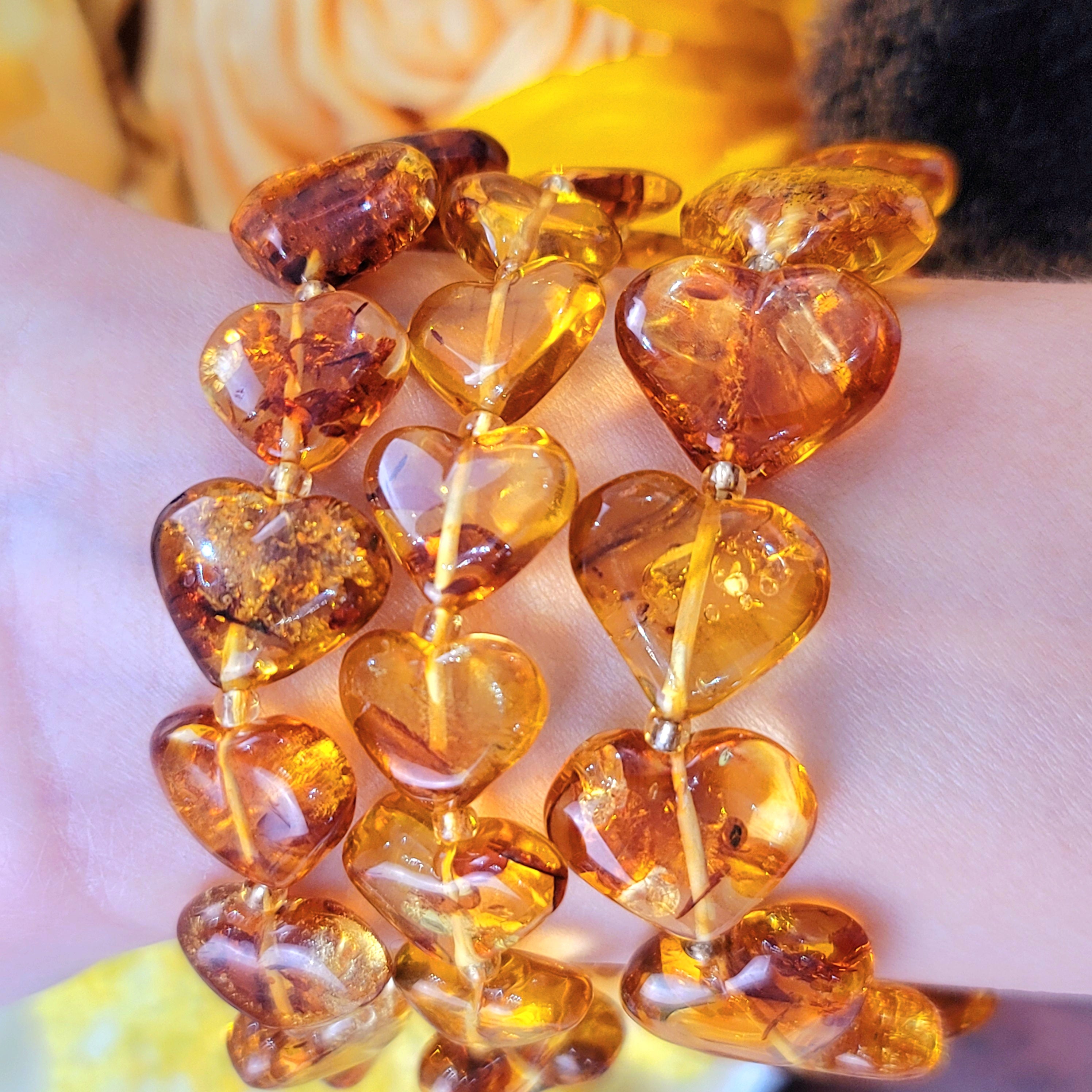 Baltic Flower Amber Heart Bracelet for Joy and Optimism