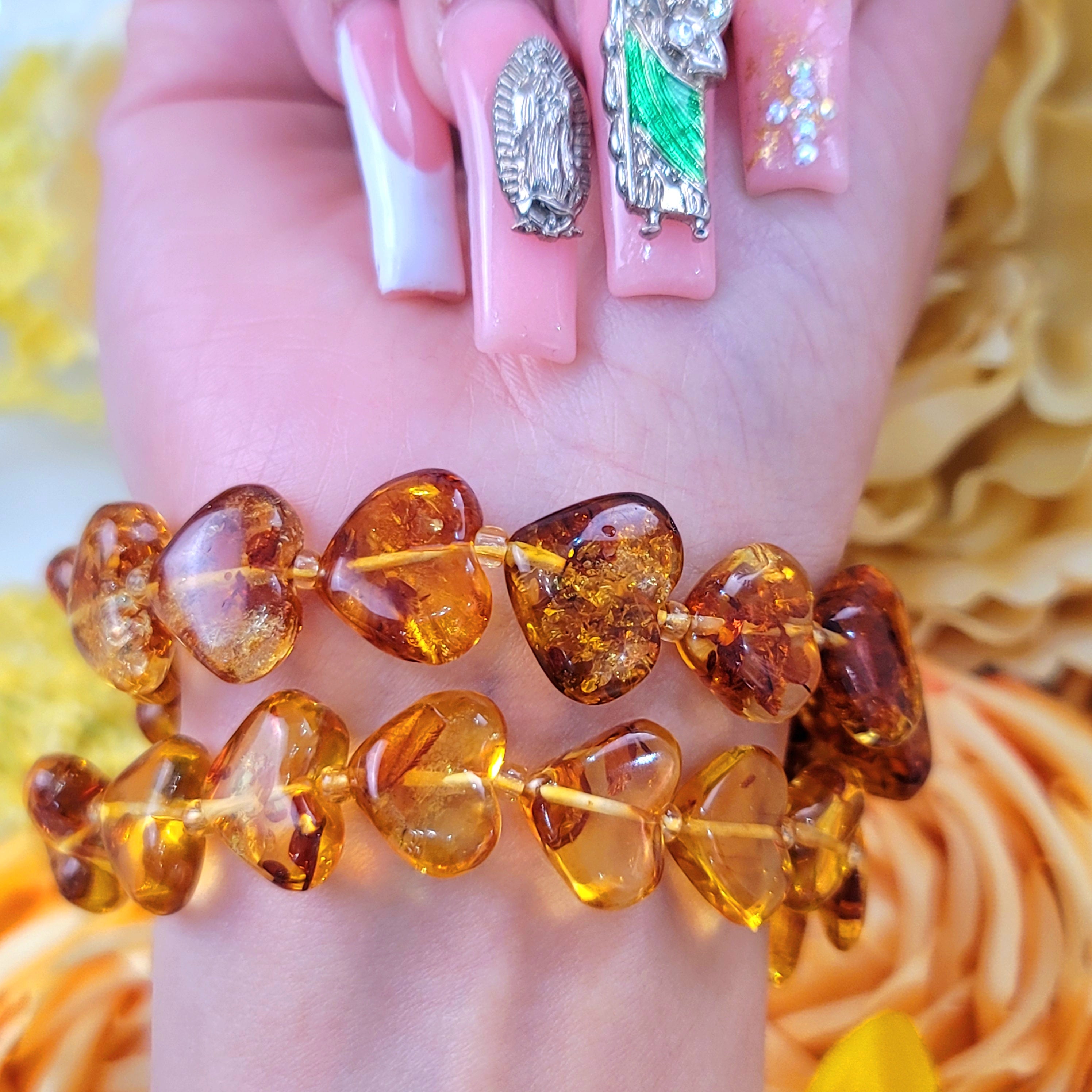 Baltic Flower Amber Heart Bracelet for Joy and Optimism