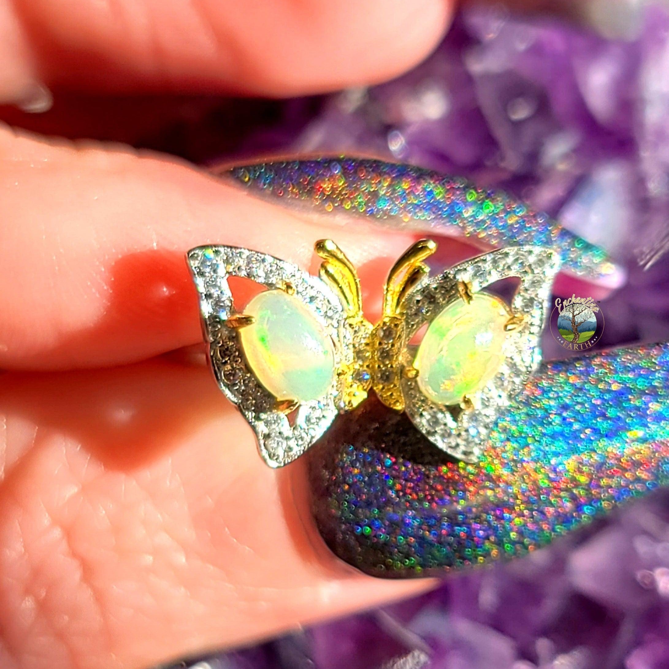Opal Butterfly Adjustable Ring .925 Silver