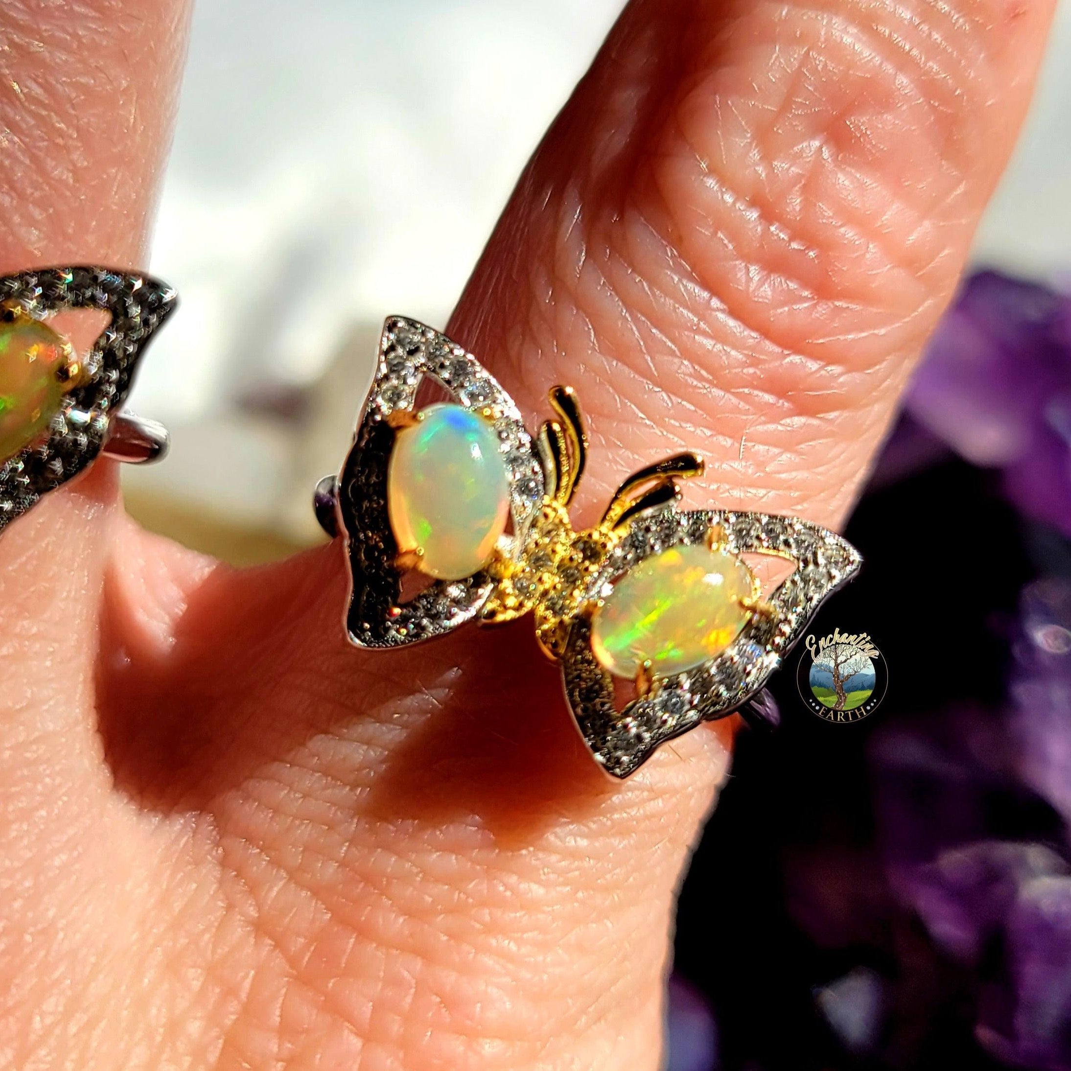 Opal Butterfly Adjustable Ring .925 Silver