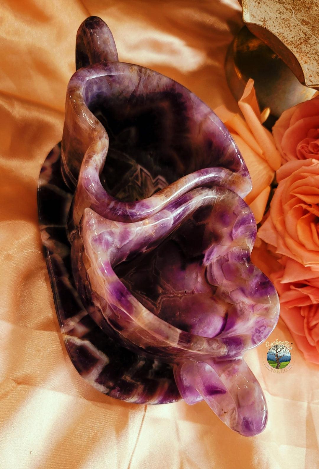 Enchanting Dream Amethyst Heart Cup Set for Intuition, Magic and Protection
