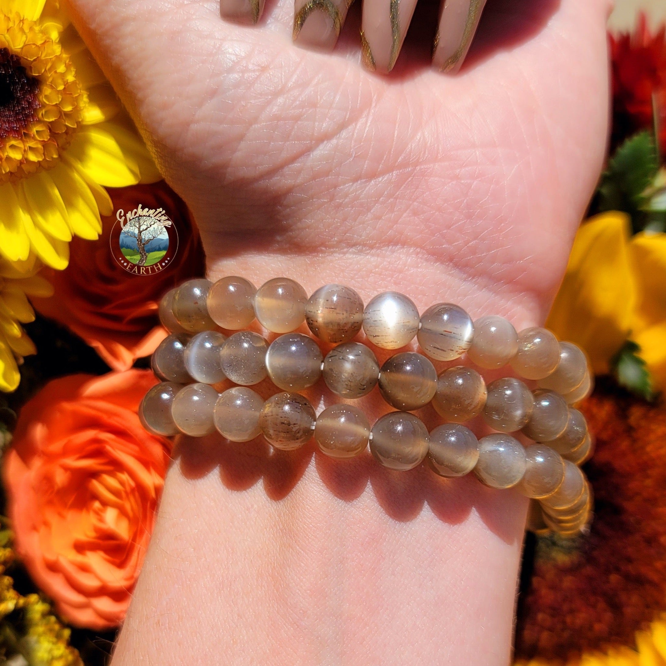 Silver Moonstone Bracelet (with Hematite & Sunstone Inclusions)