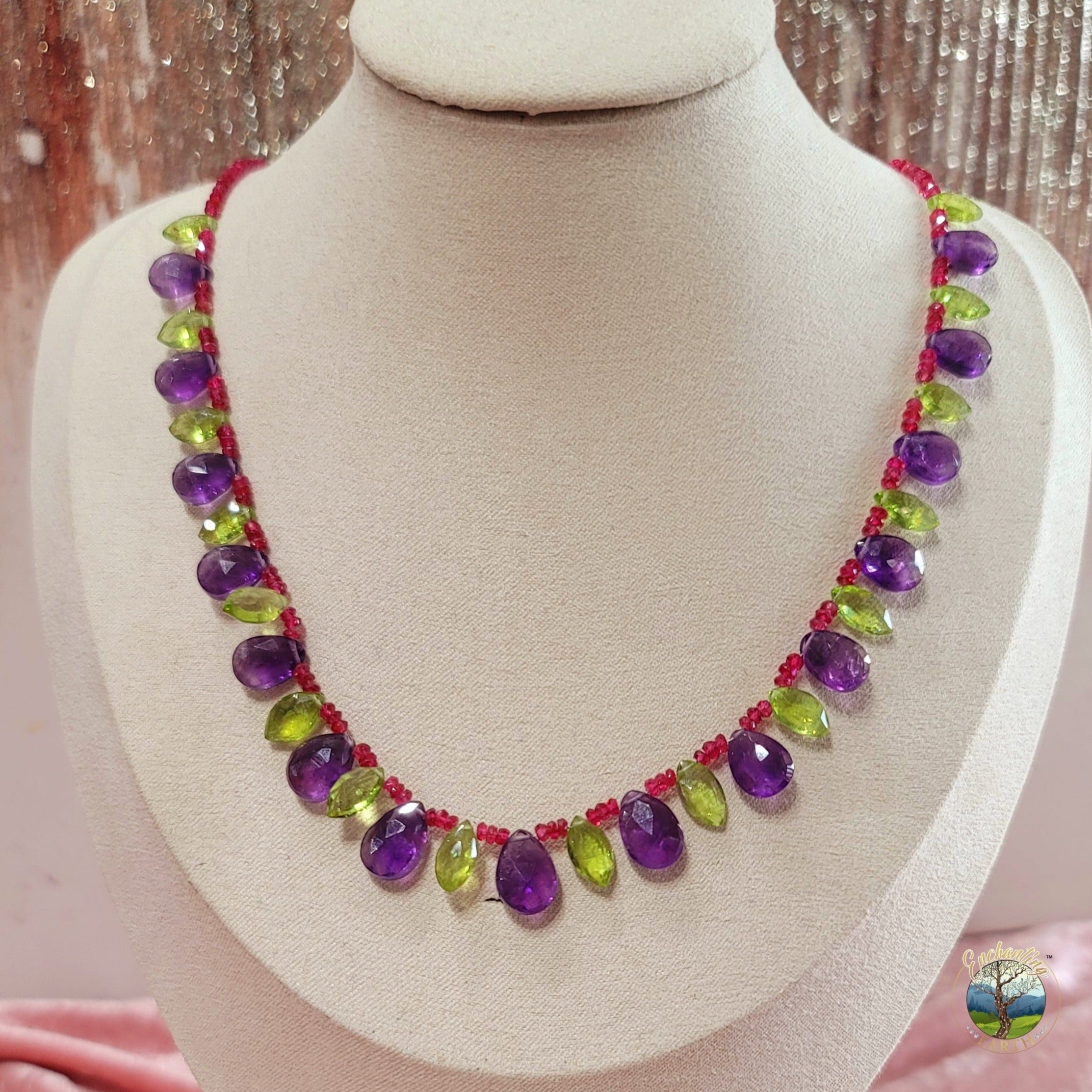 Ruby, Peridot and Amethyst Micro Necklace