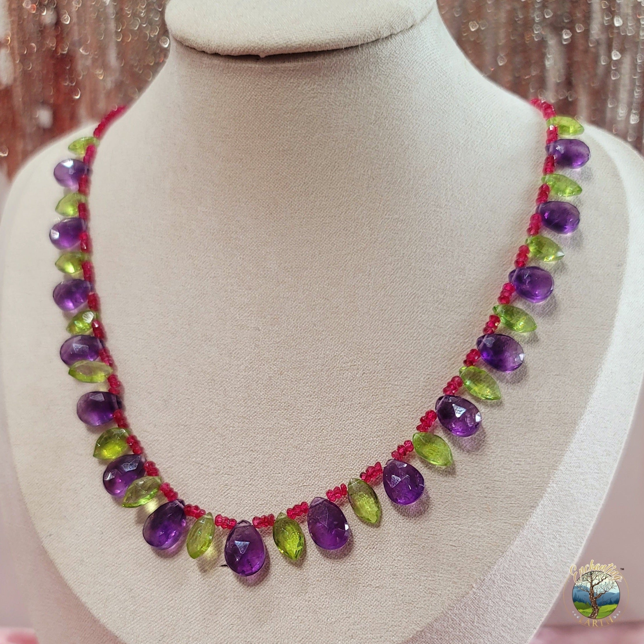 Ruby, Peridot and Amethyst Micro Necklace